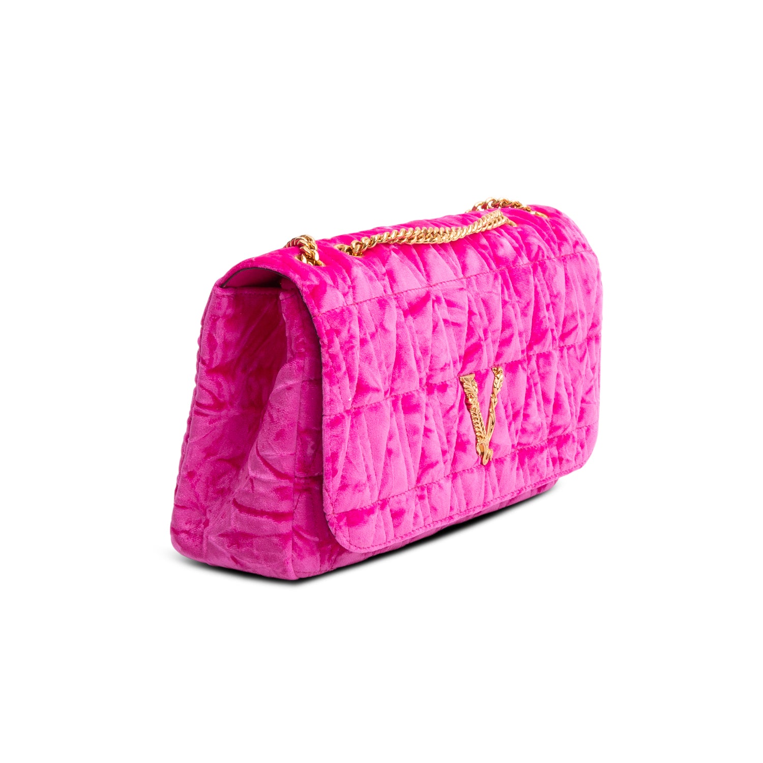 Versace Pink Velvet Quilted Virtus Shoulder Bag w/ Box