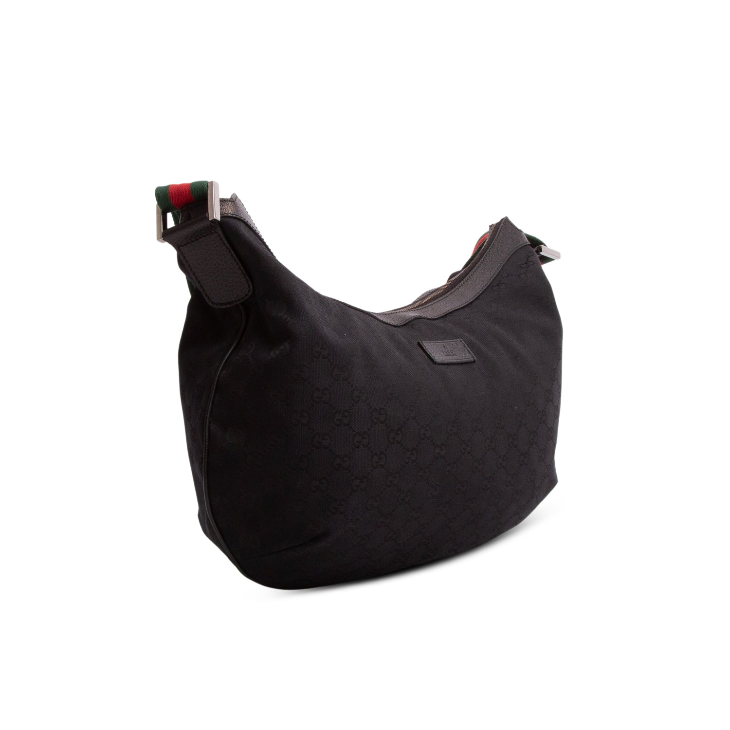 Gucci Black Monogram Web Medium Half Moon Hobo