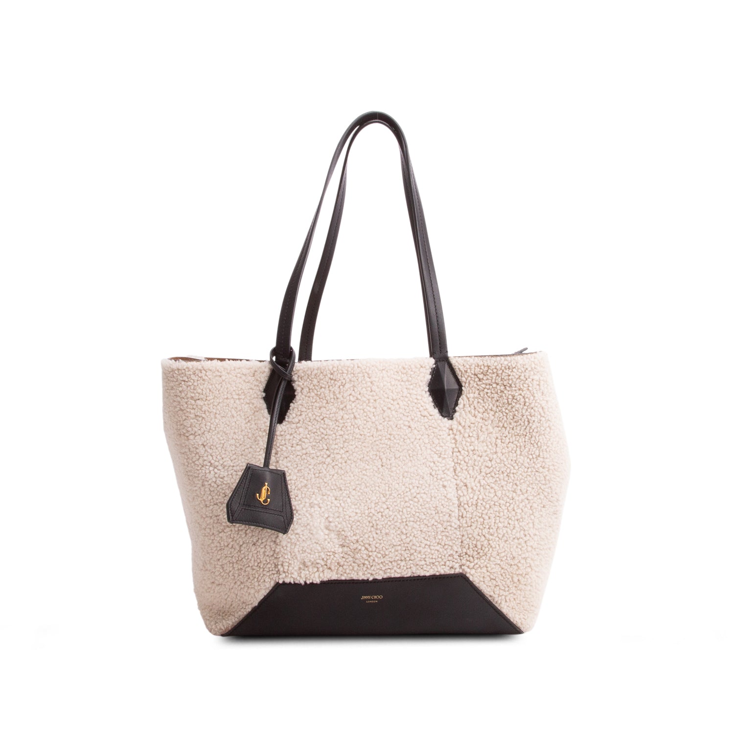 Jimmy Choo White Shearling Calfskin Diamond Tote w/ Authenticity Card
