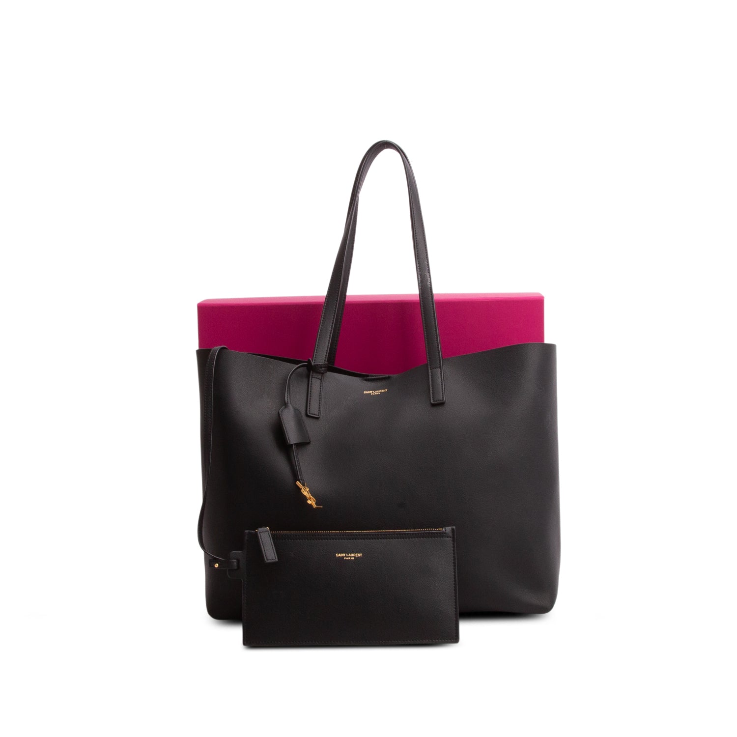 Saint Laurent 2025 Black Calfskin Large Shopping Tote w/ Box, Pouch & Receipt