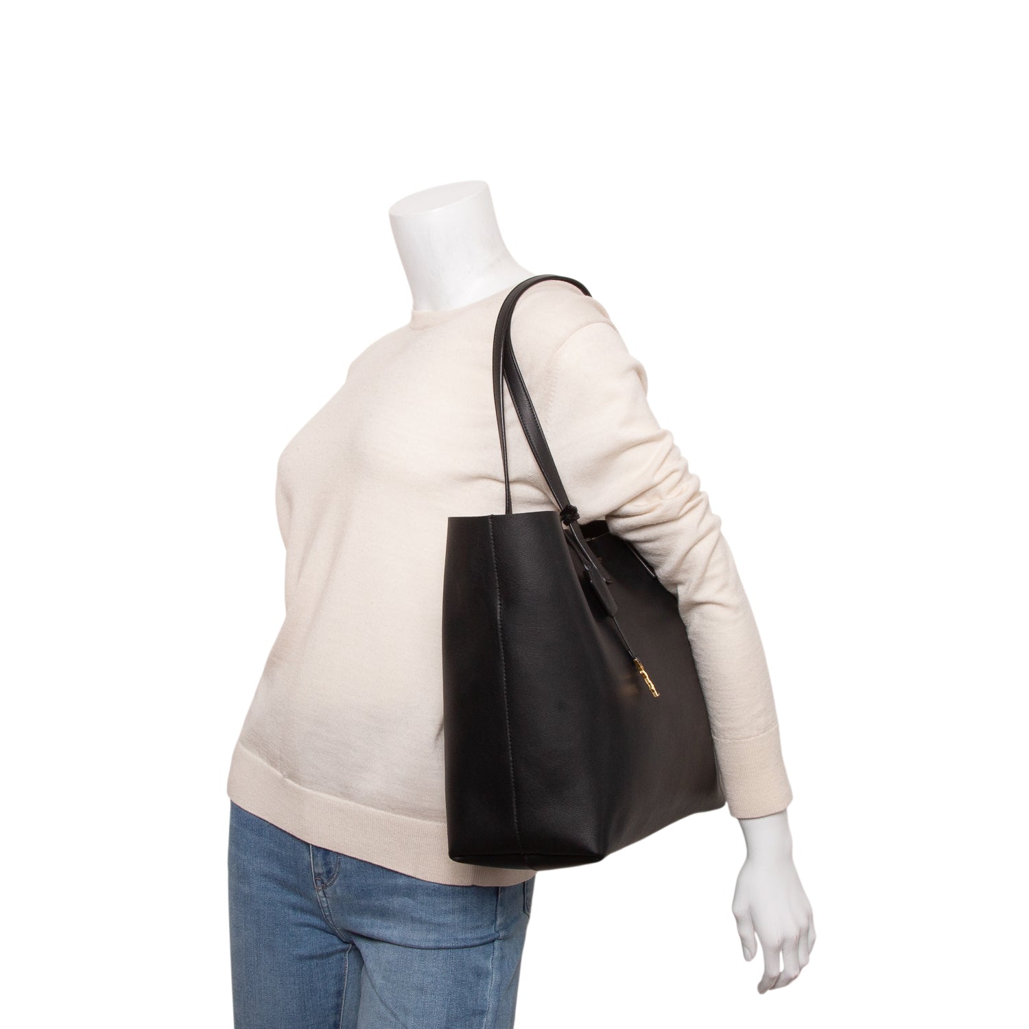 Saint Laurent 2025 Black Calfskin Large Shopping Tote w/ Box, Pouch & Receipt