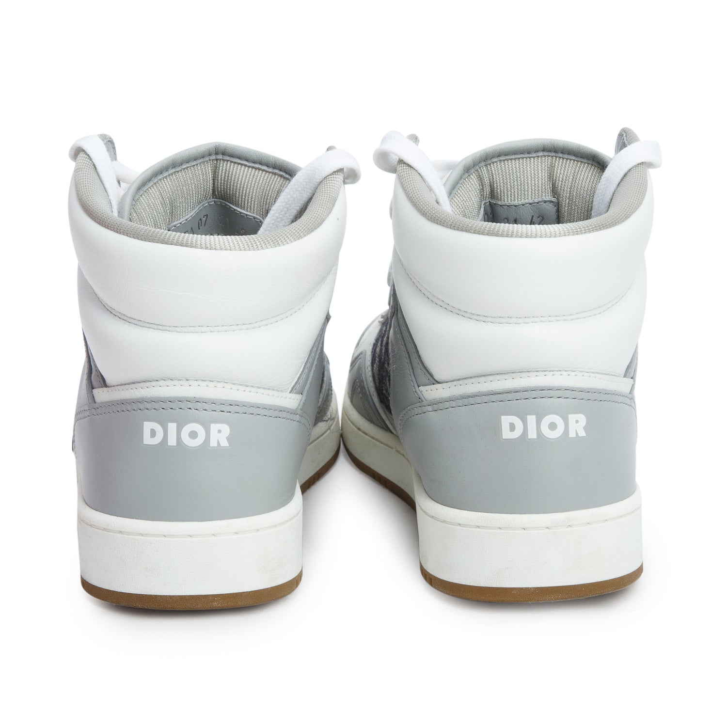 Christian Dior 2021 Grey Smooth Calfskin Jacquard Oblique B27 High Top Sneakers, Men's Size 42 w/ Box