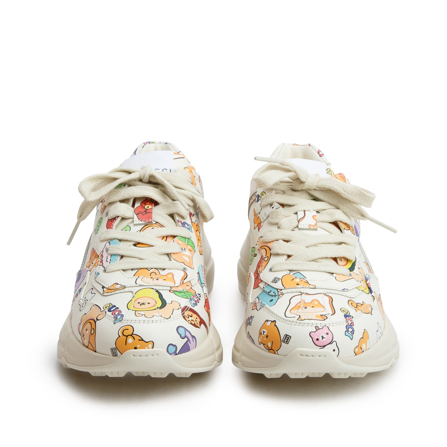 Gucci x Pikakar White Dollar Calfskin Animal Print Rhyton Sneakers, Women's Size 35 w/ Box