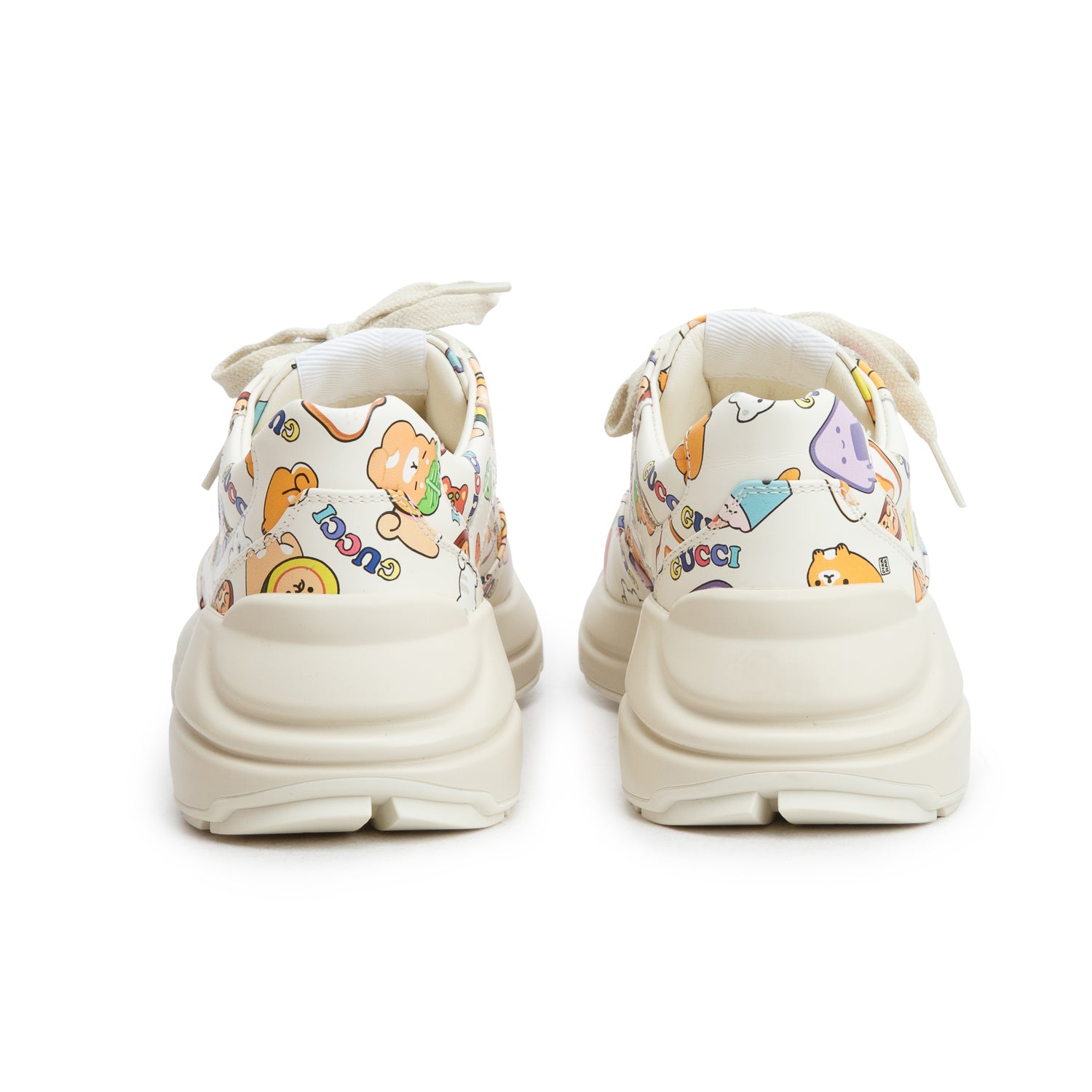 Gucci x Pikakar White Dollar Calfskin Animal Print Rhyton Sneakers, Women's Size 35 w/ Box