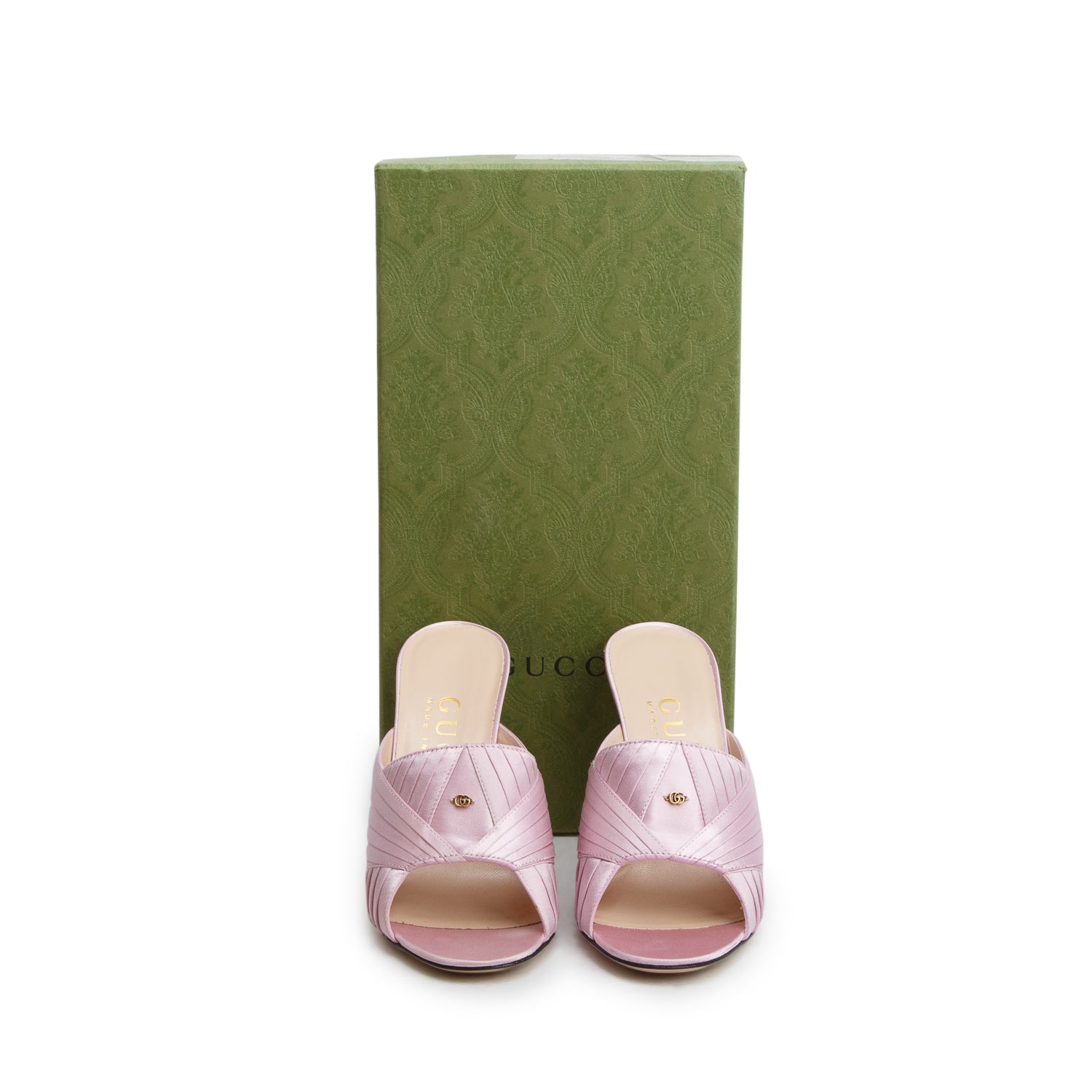 Gucci Pink Satin Double G 95mm Sandals, Women's Size 37 w/ Box