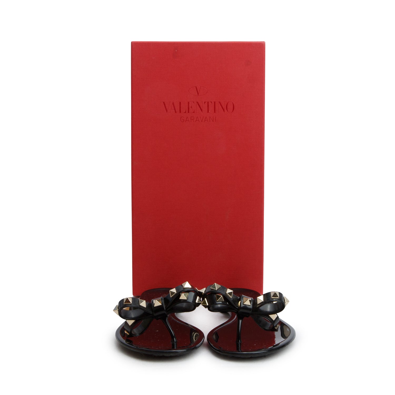 Valentino Black Rubber Rockstud Sandals, Women's Size 37 w/ Box