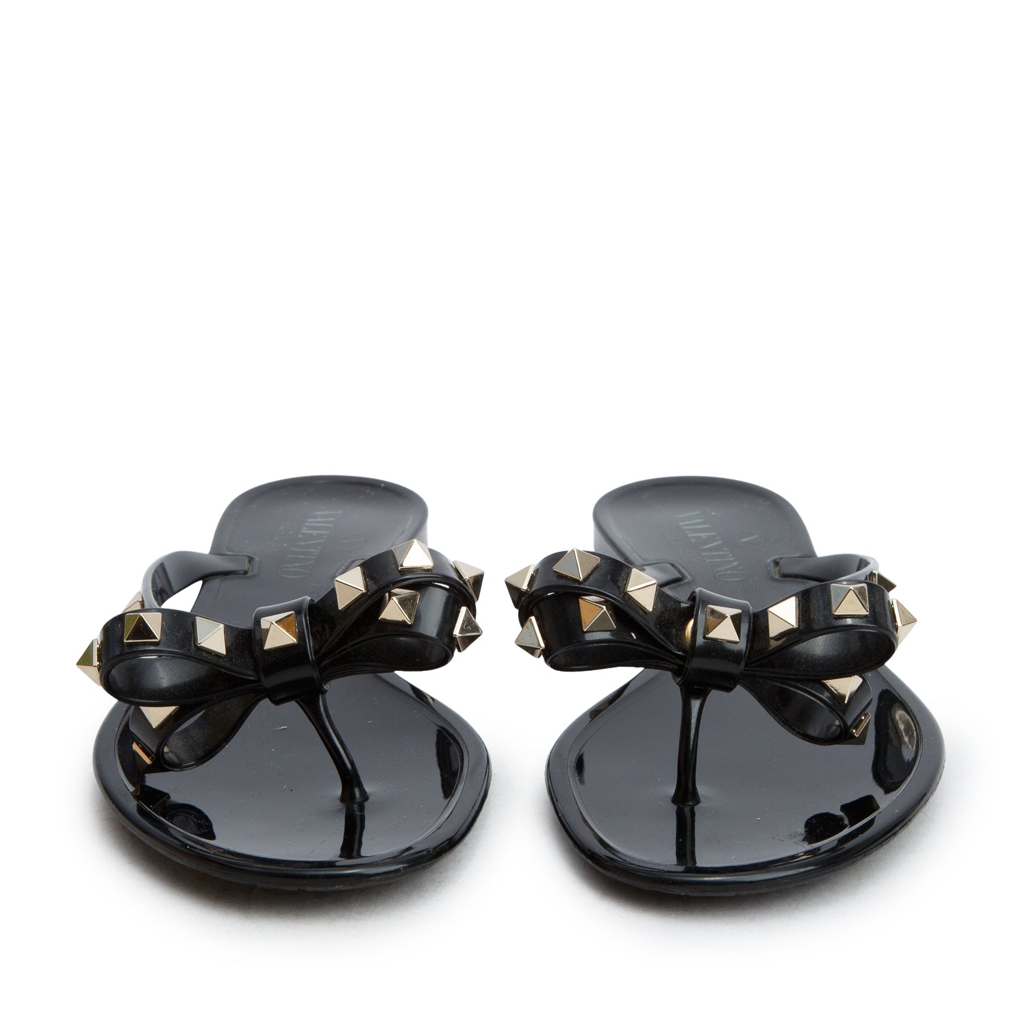 Valentino Black Rubber Rockstud Sandals, Women's Size 37 w/ Box