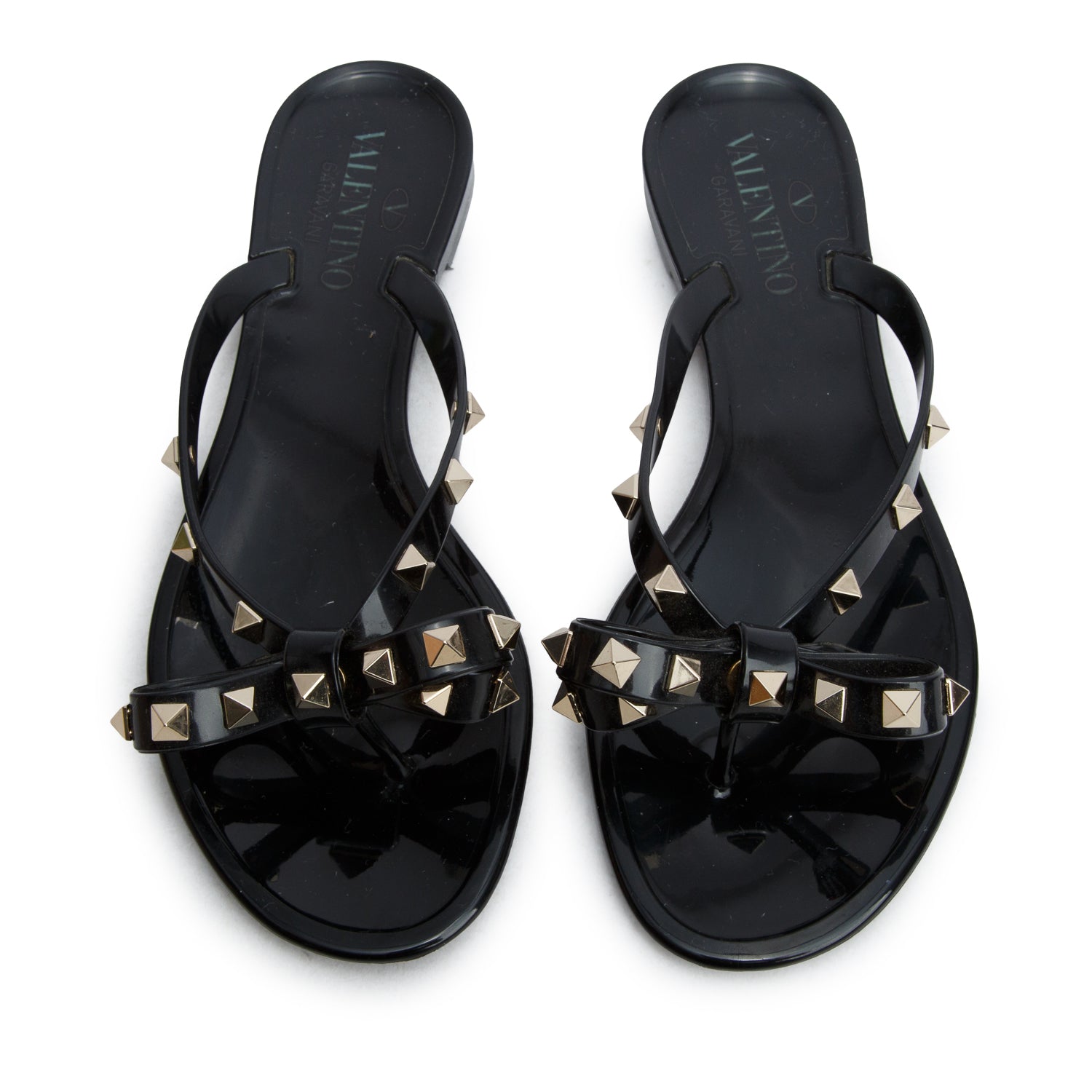 Valentino Black Rubber Rockstud Sandals, Women's Size 37 w/ Box