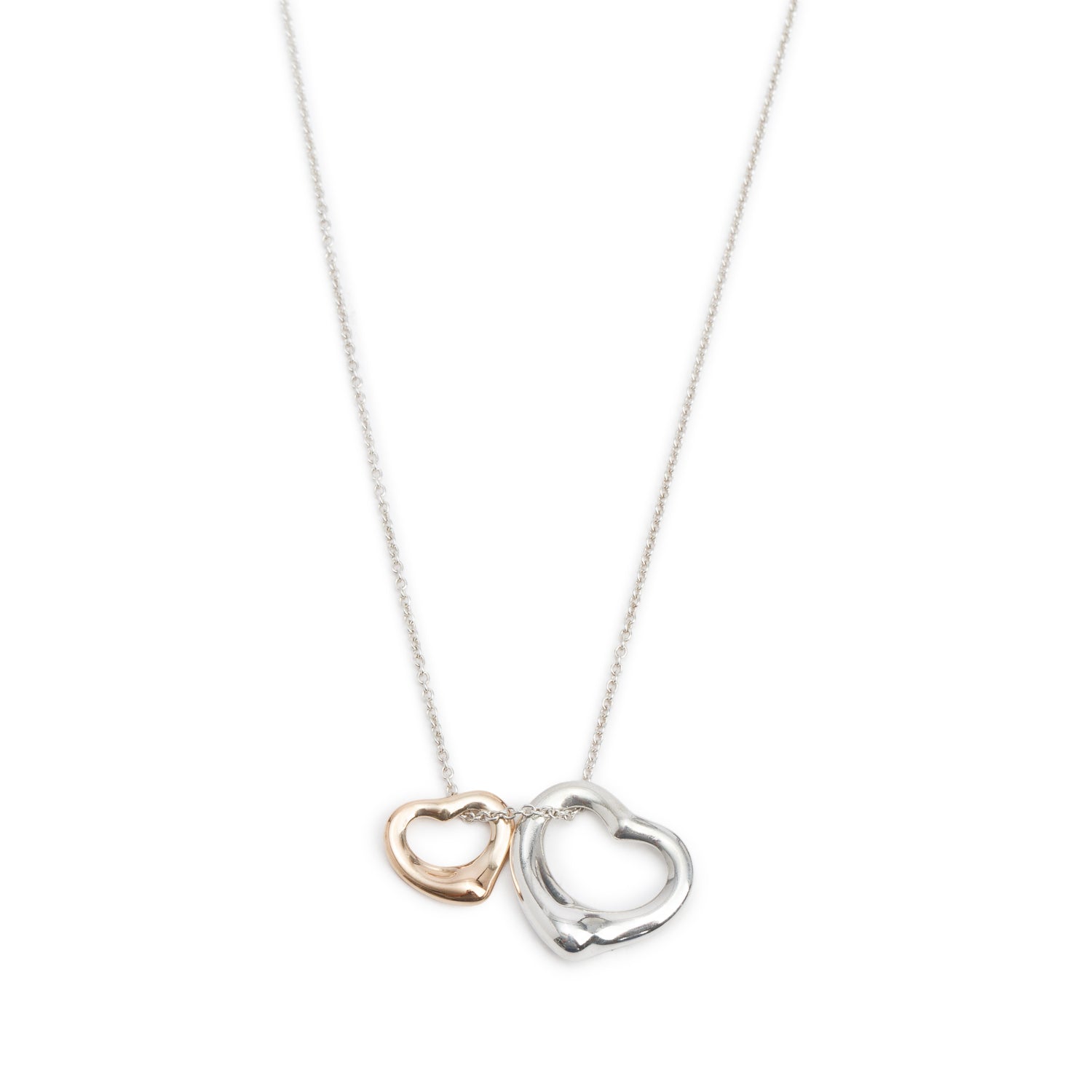 Tiffany & Co. Elsa Peretti Sterling Silver & 18k Rose Gold Open Heart Pendant Necklace, Size Small