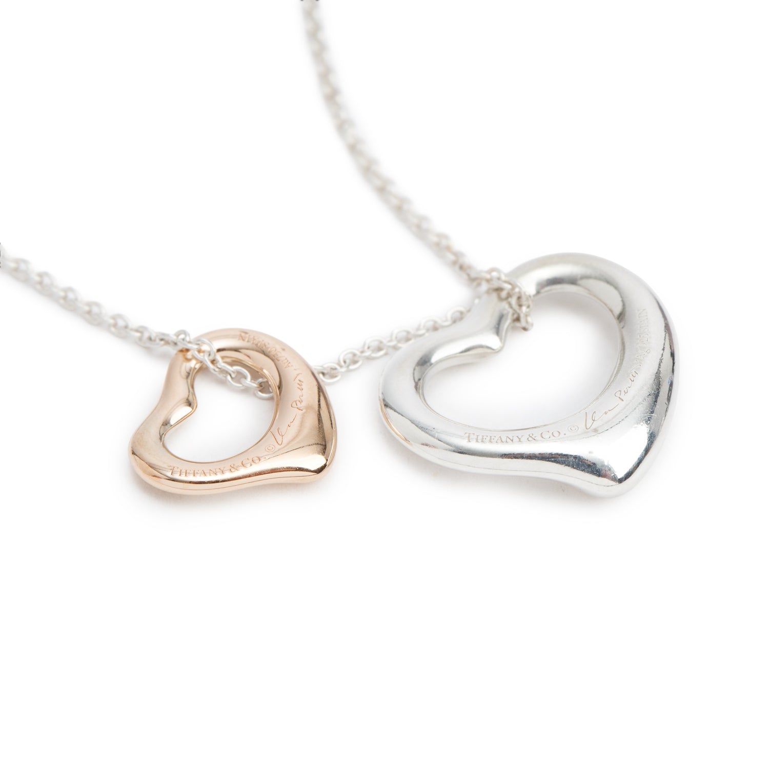 Tiffany & Co. Elsa Peretti Sterling Silver & 18k Rose Gold Open Heart Pendant Necklace, Size Small