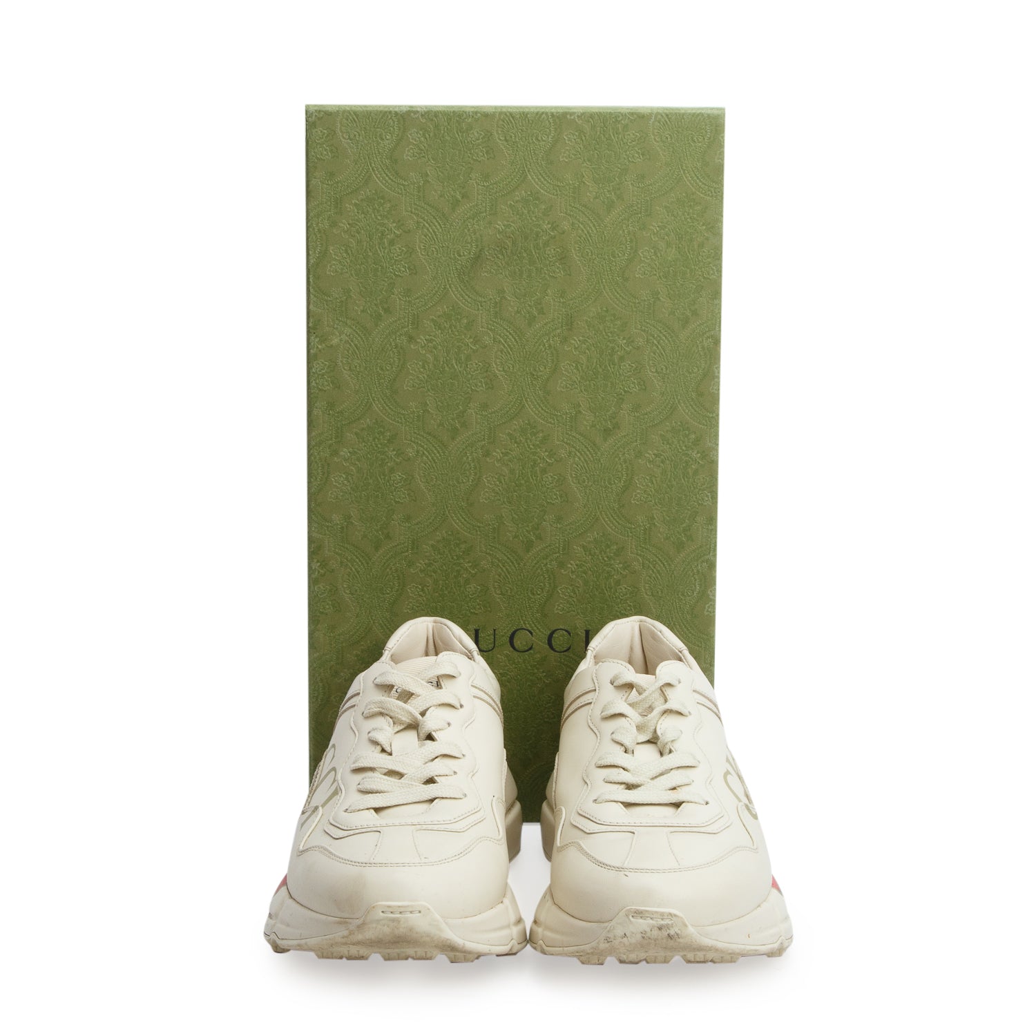 Gucci Ivory Leather Rhyton Gucci Logo Sneakers, Women's Size 39 w/ Box