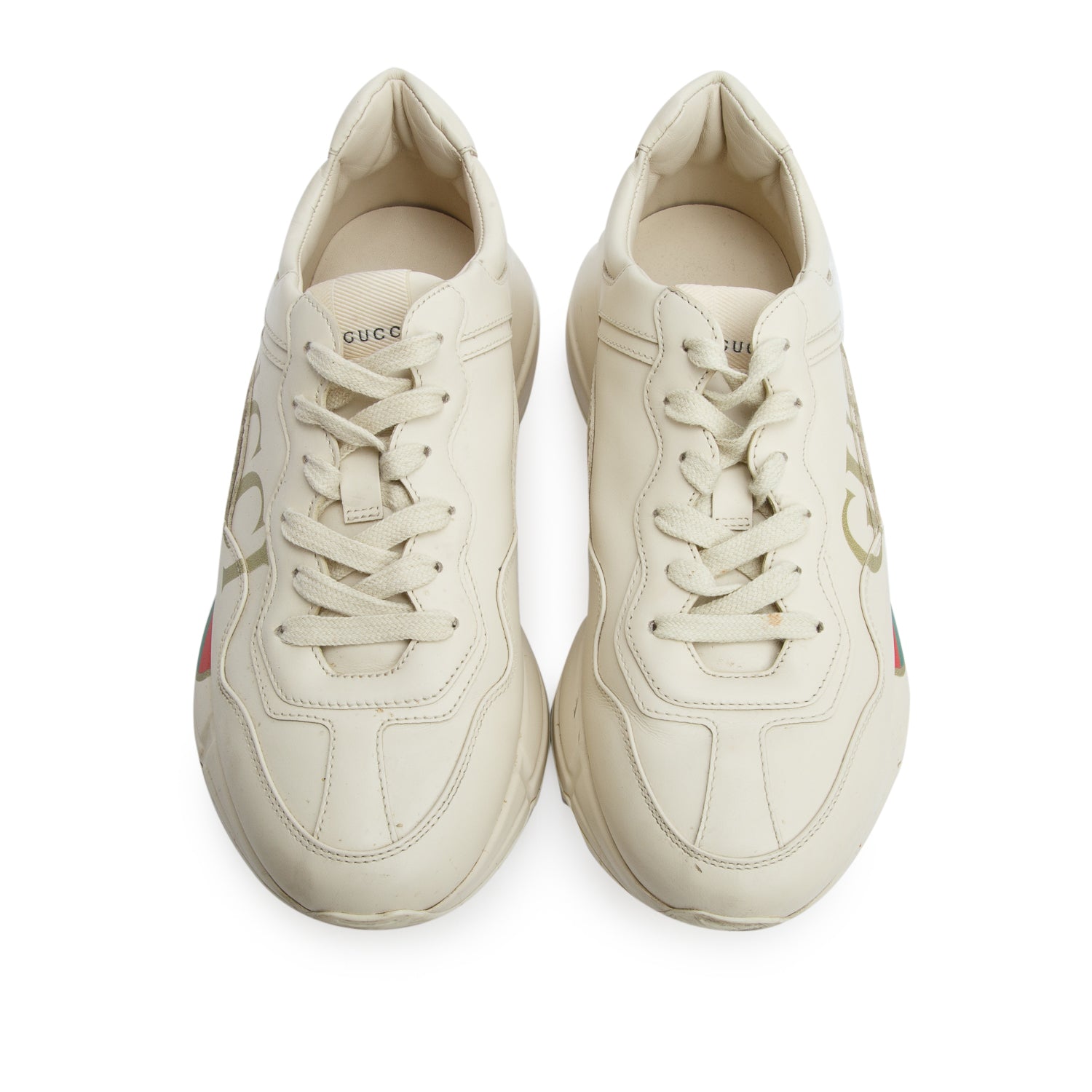 Gucci Ivory Leather Rhyton Gucci Logo Sneakers, Women's Size 39 w/ Box
