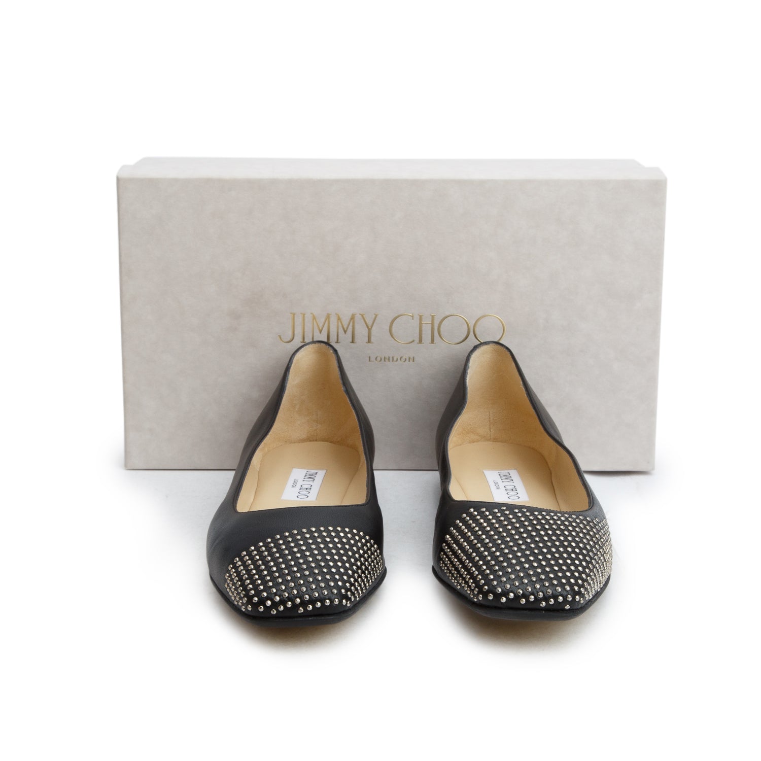Jimmy Choo Black Nappa Leather Davia Studded Ballerina Flats, Women's Size 40 w/ Box