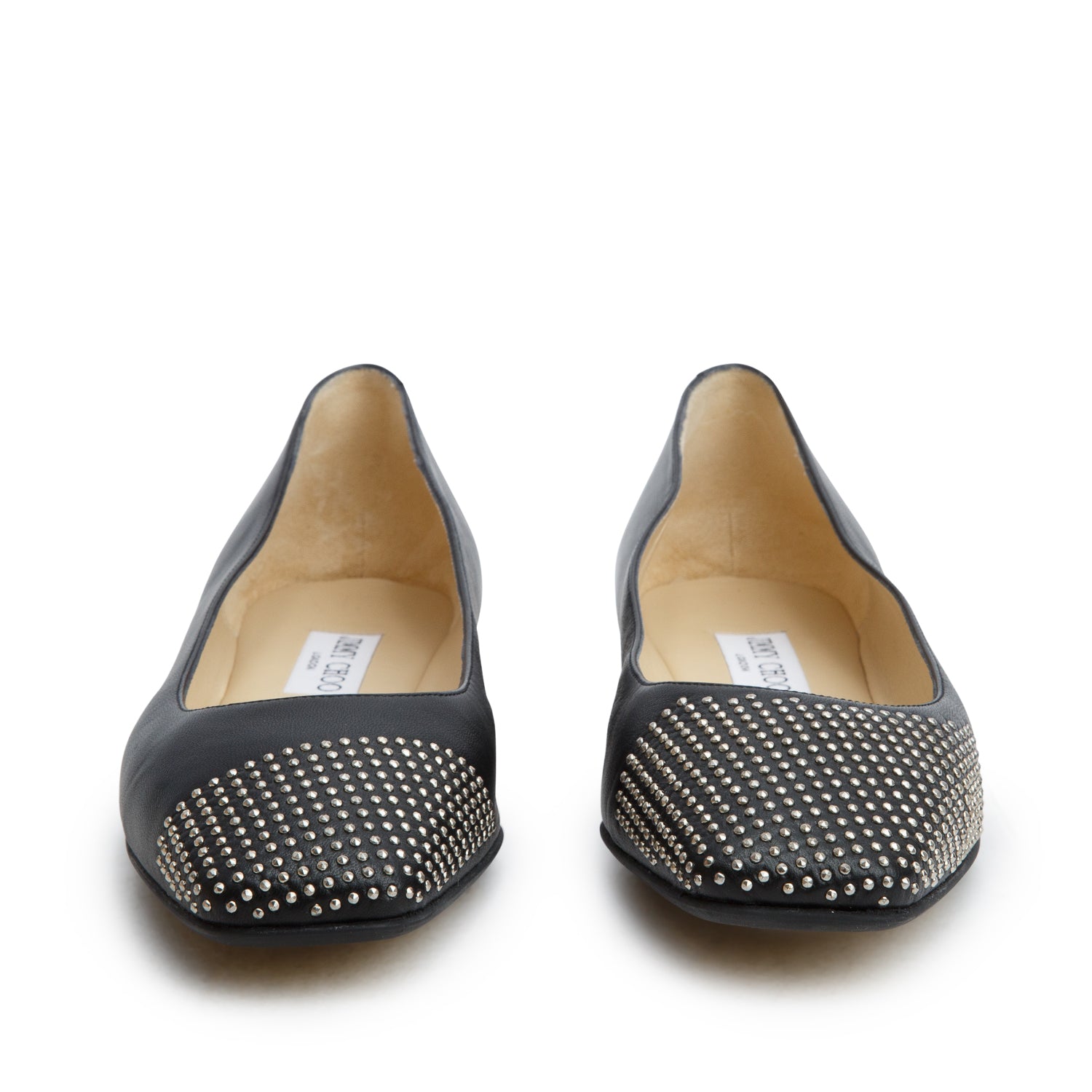Jimmy Choo Black Nappa Leather Davia Studded Ballerina Flats, Women's Size 40 w/ Box