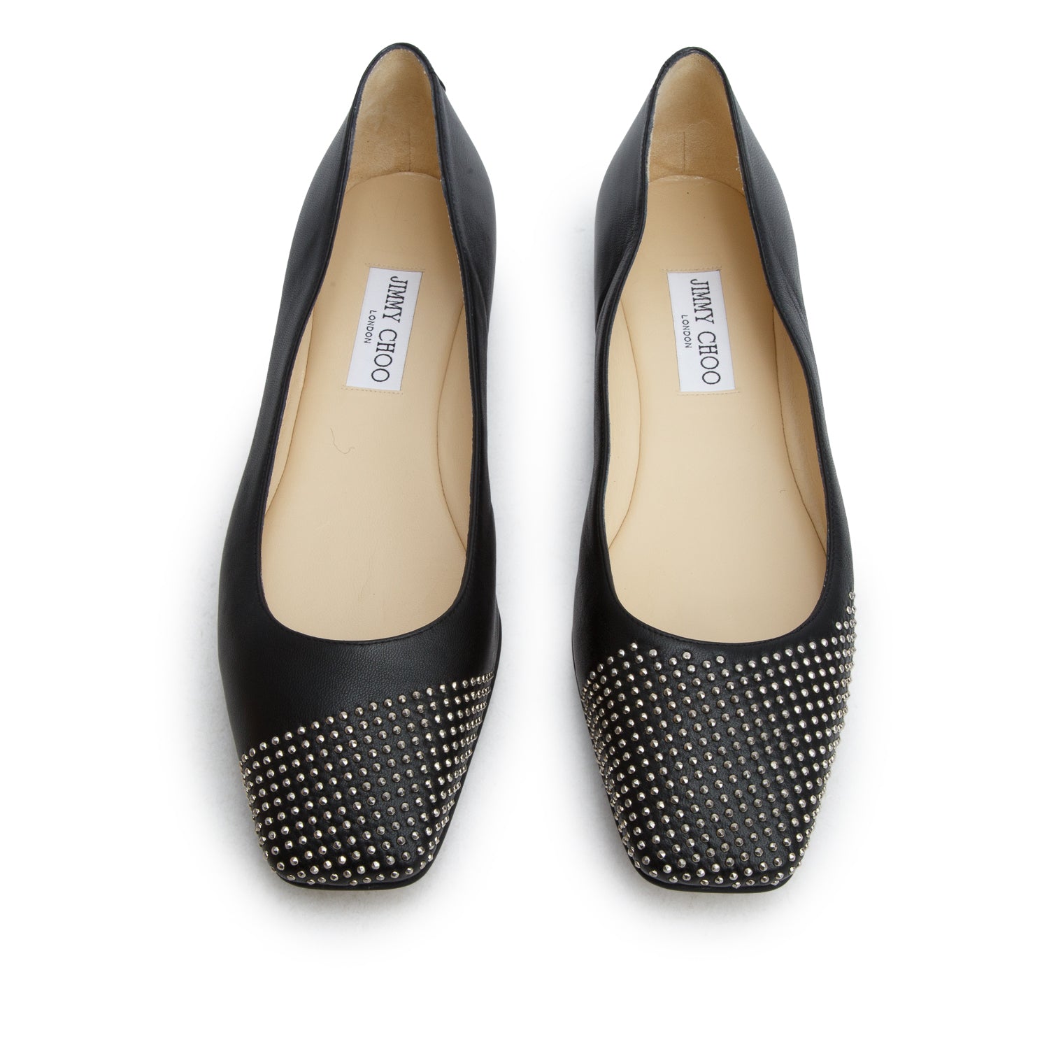 Jimmy Choo Black Nappa Leather Davia Studded Ballerina Flats, Women's Size 40 w/ Box