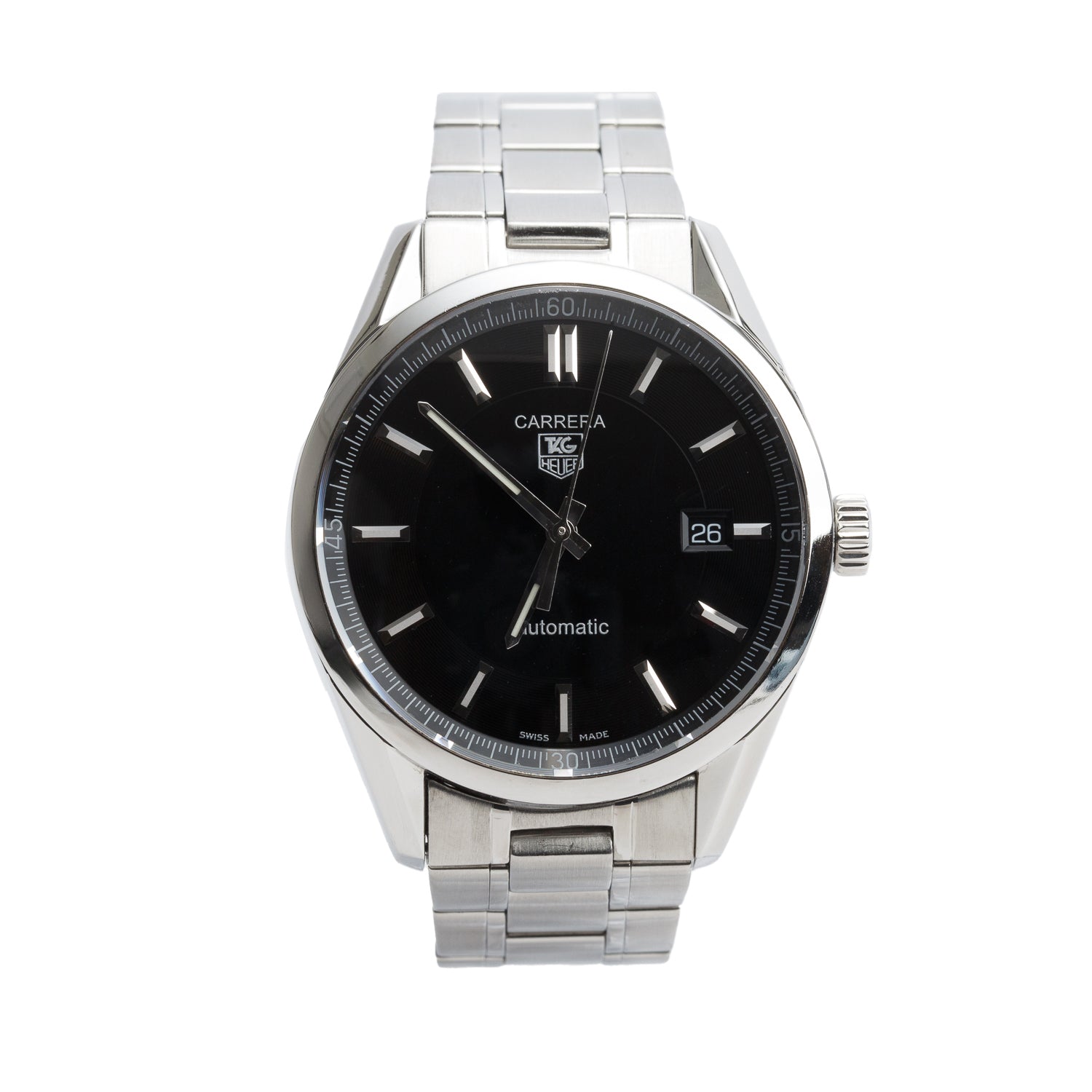 Tag Heuer Stainless Steel Carrera Calibre 5 39 MM Automatic Watch Black Dial WV211B-0