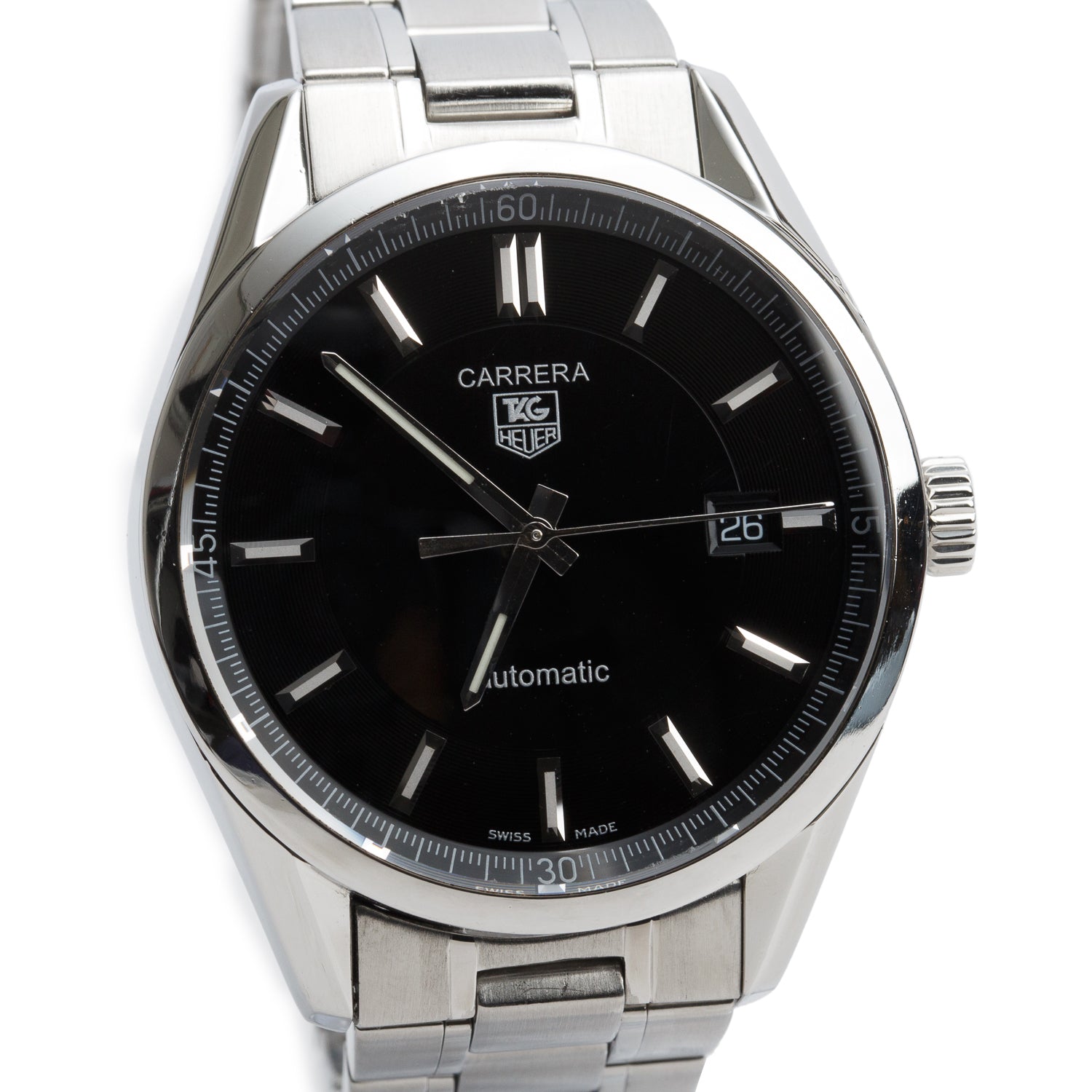 Tag Heuer Stainless Steel Carrera Calibre 5 39 MM Automatic Watch Black Dial WV211B-0