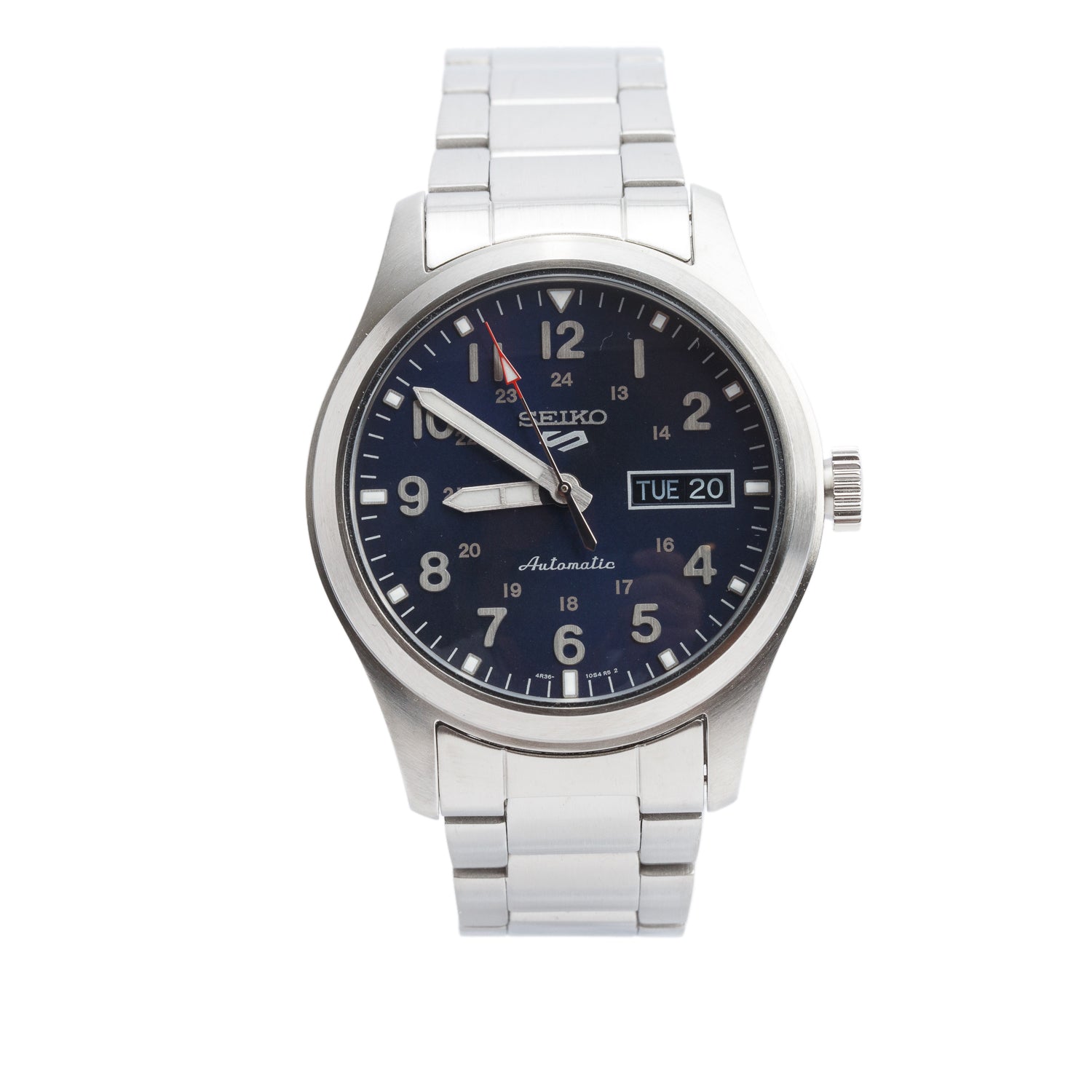 Seiko Stainless Steel 5 Sports 39 MM Day Date Automatic Watch Blue Dial SRPG29