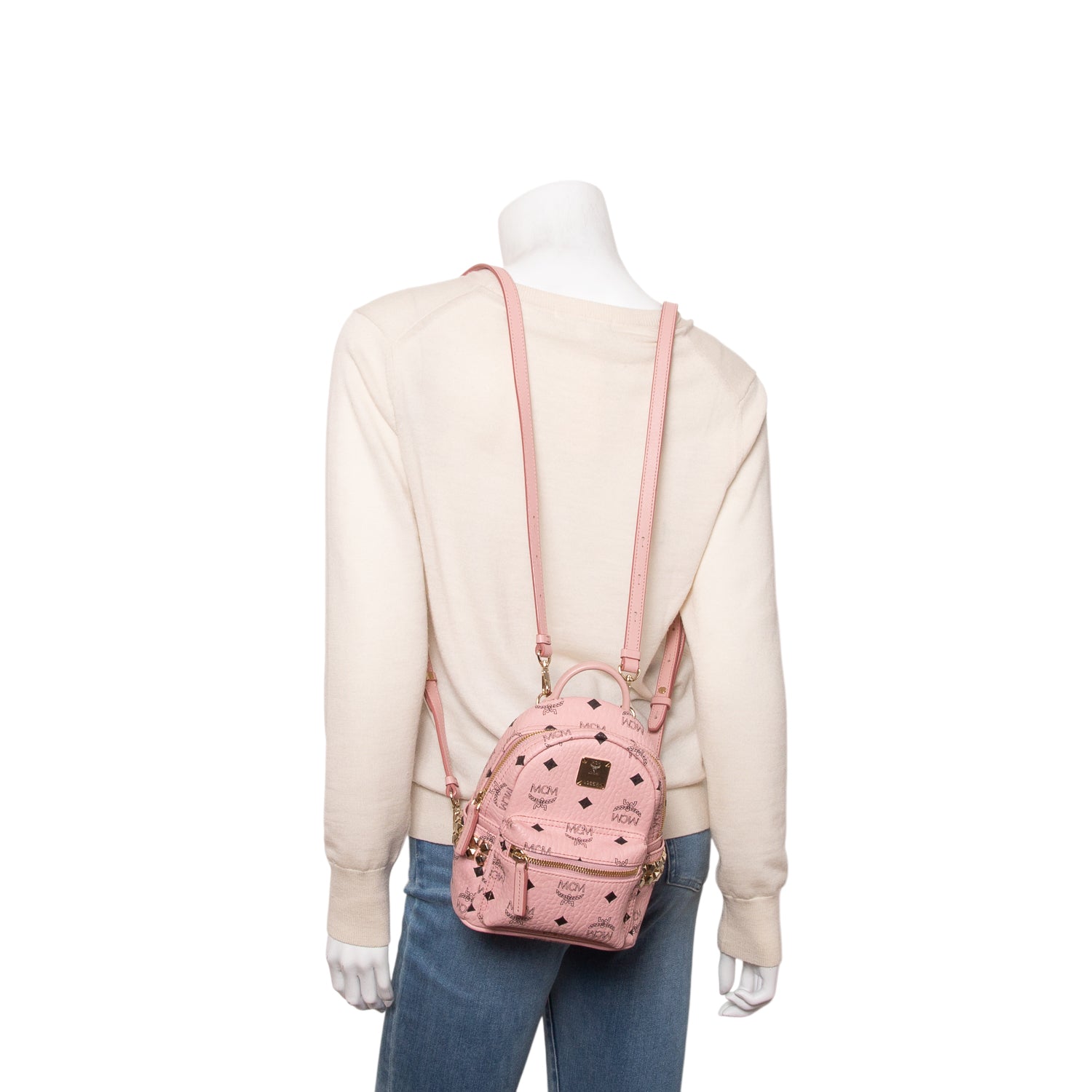 MCM Pink Visetos Extra Mini  Strak Bebe Boo Side Studs Mini Stark Backpack