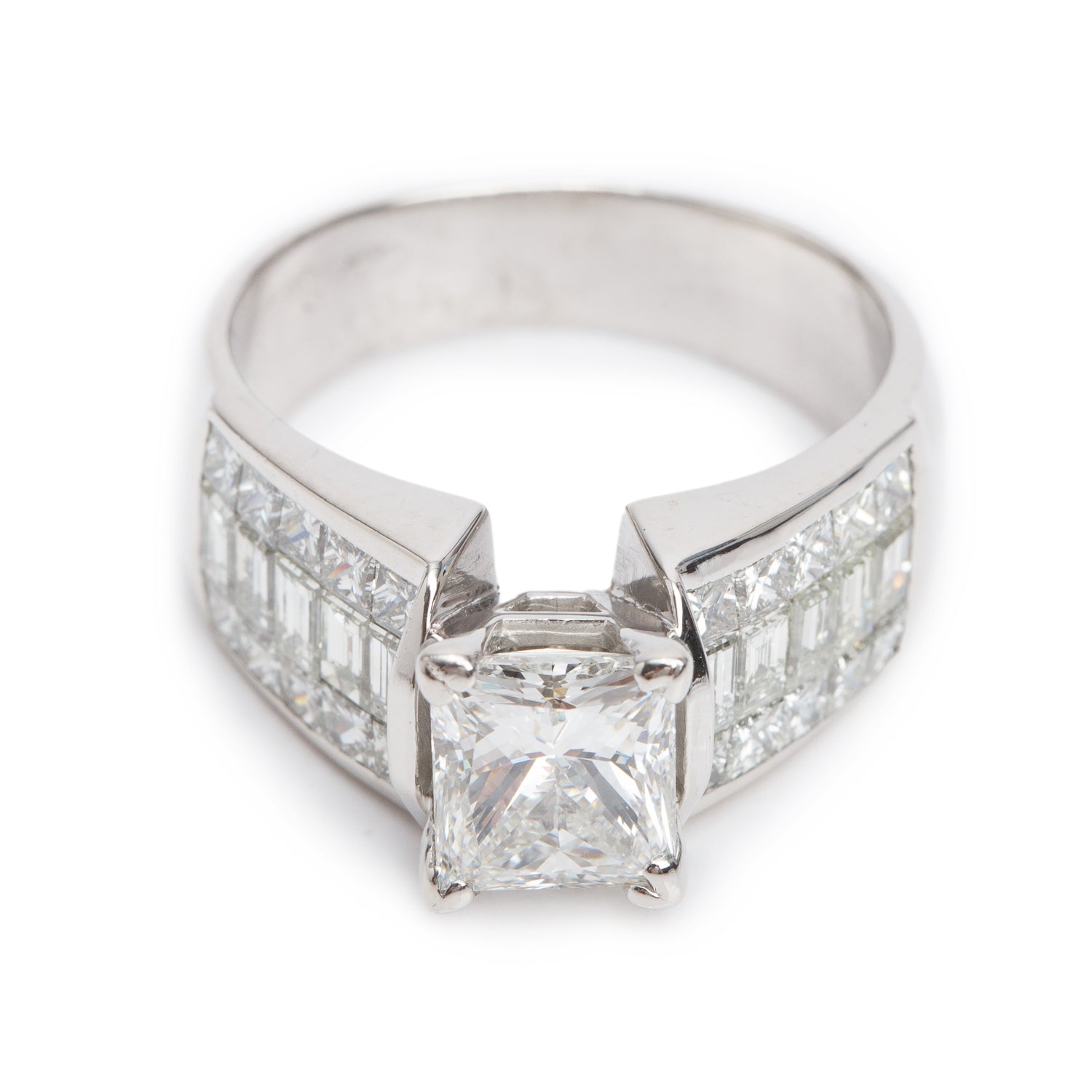 14k White Gold 2.35 ct. Princess Cut Diamond Engagement Ring, Size 8