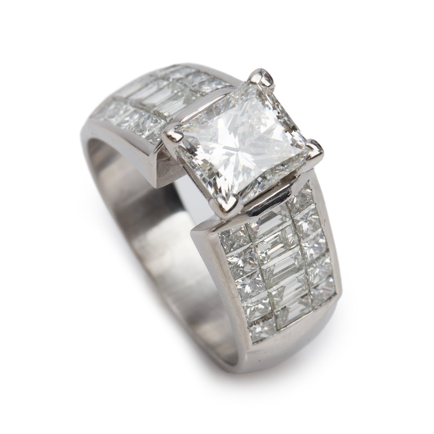 14k White Gold 2.35 ct. Princess Cut Diamond Engagement Ring, Size 8