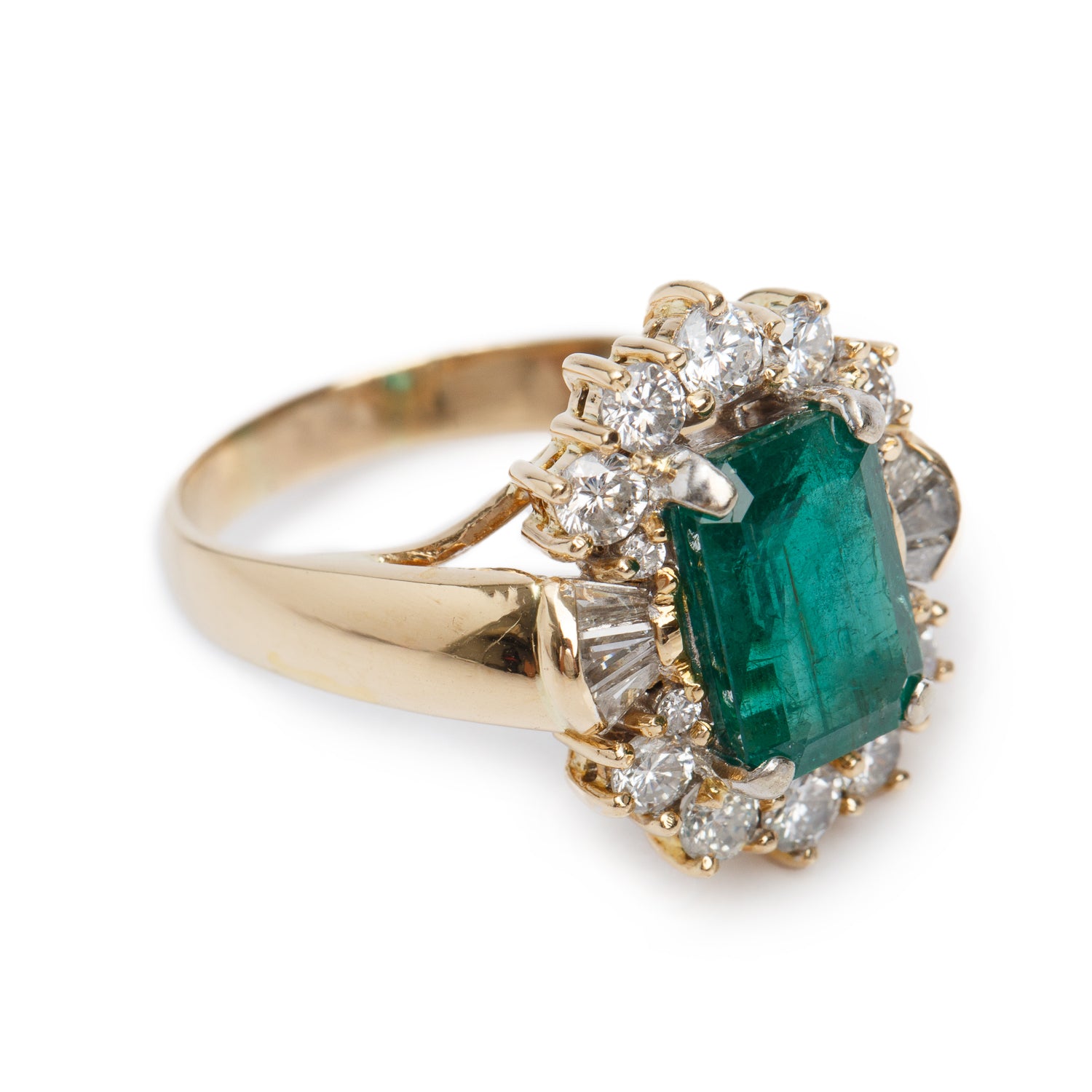 18k Yellow Gold 2.80 ct. Emerald Cut Emerald & Diamond Ring, Size 9