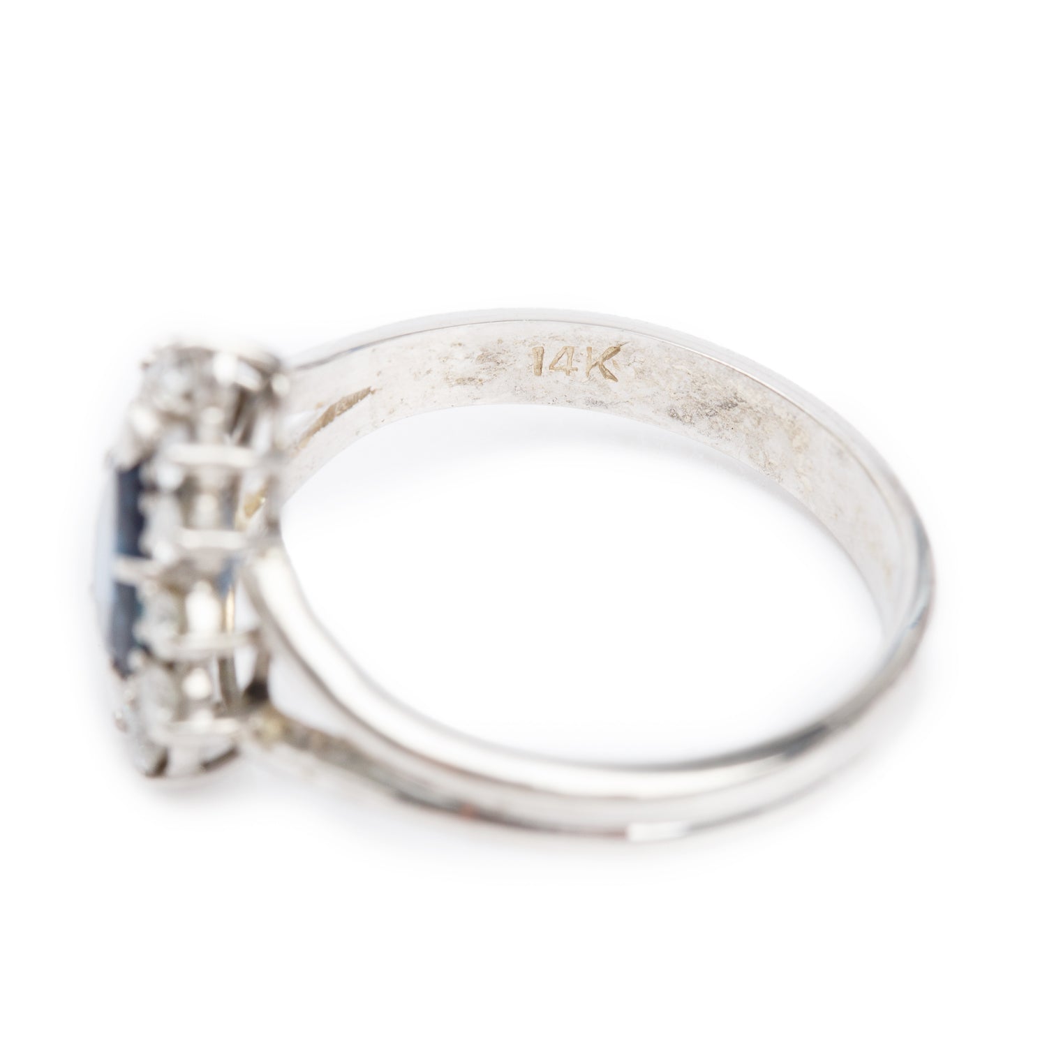 14k White Gold Blue Sapphire & Diamond Cocktail Ring, Size 7