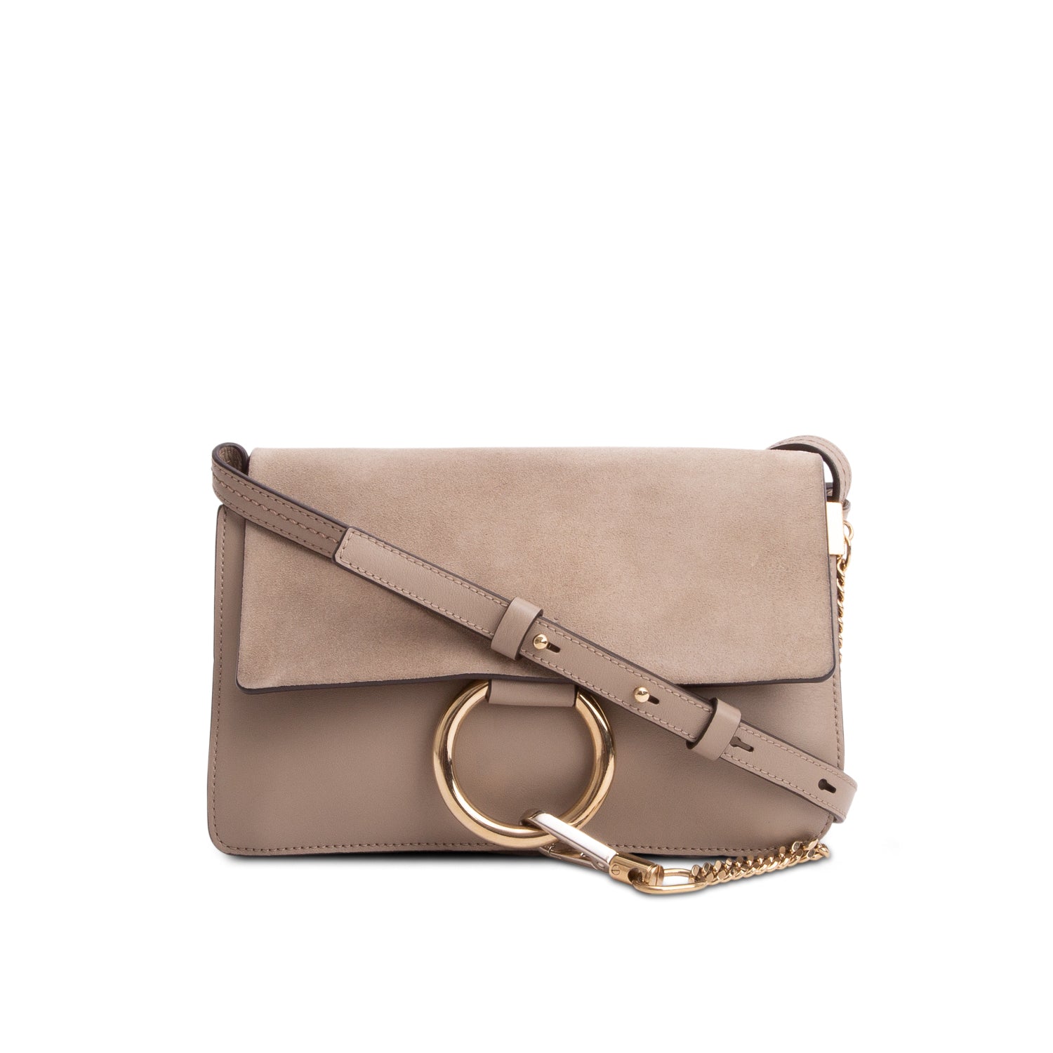 Chloe Grey Suede & Calfskin Leather Small Faye Shoulder Bag