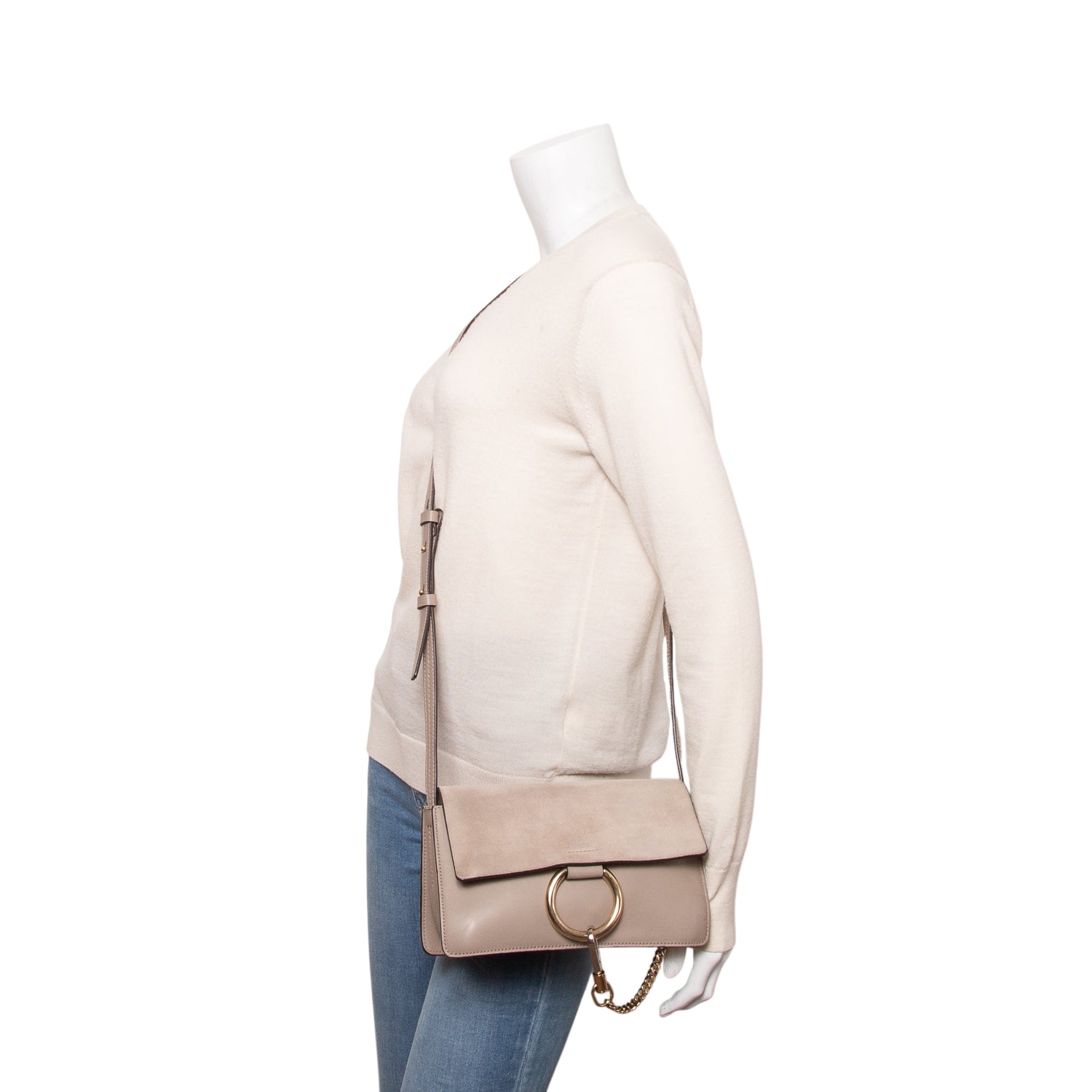 Chloe Grey Suede & Calfskin Leather Small Faye Shoulder Bag