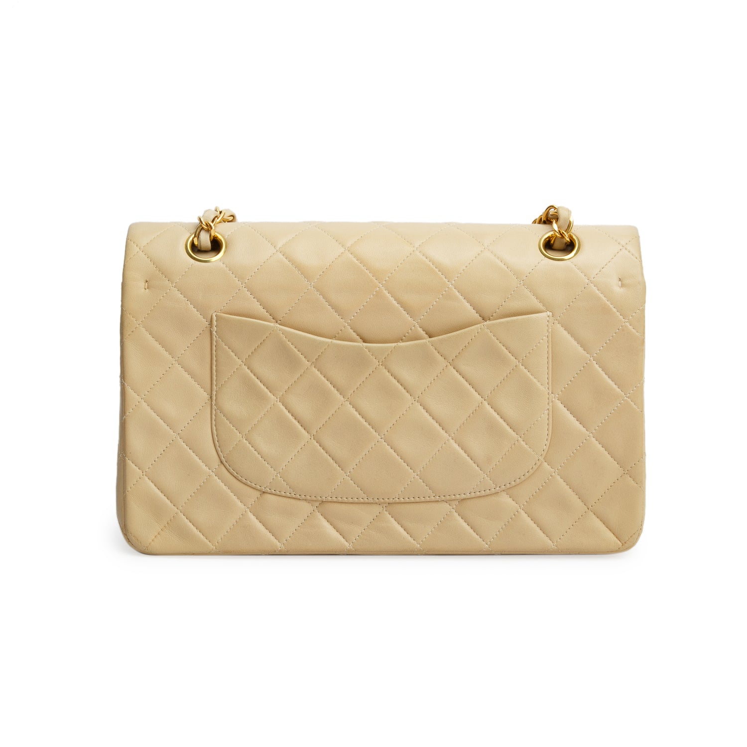 Chanel Vintage Beige Lambskin Quilted Medium Double Flap w/ Box & Authenticity Card