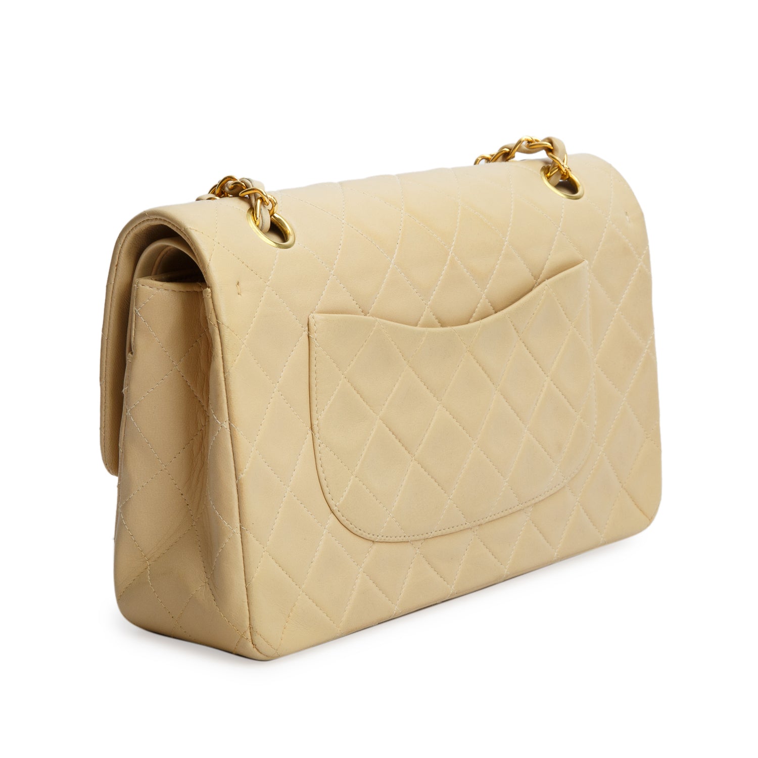 Chanel Vintage Beige Lambskin Quilted Medium Double Flap w/ Box & Authenticity Card