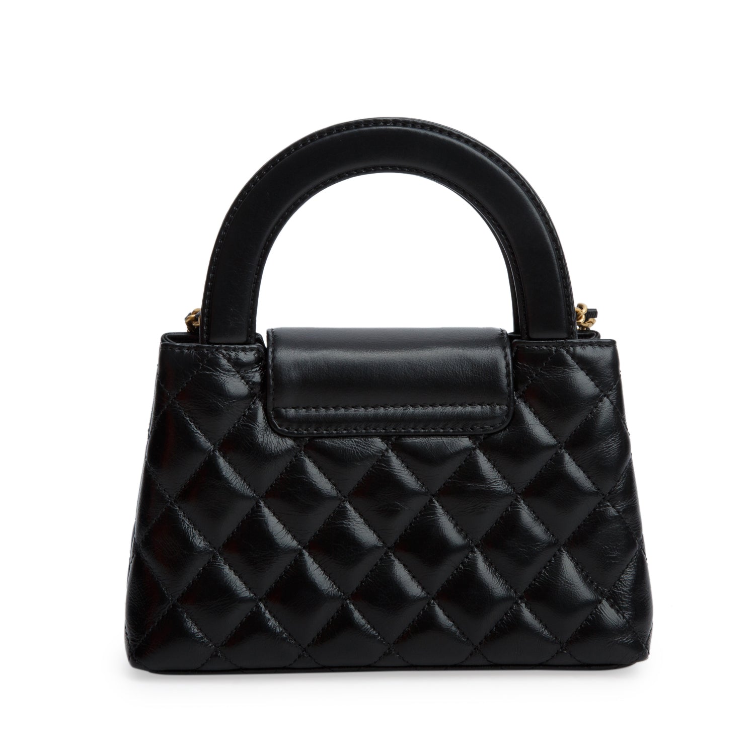 Chanel Black Shiny Aged Calfskin Quilted Nano Kelly Shopper w/ Box