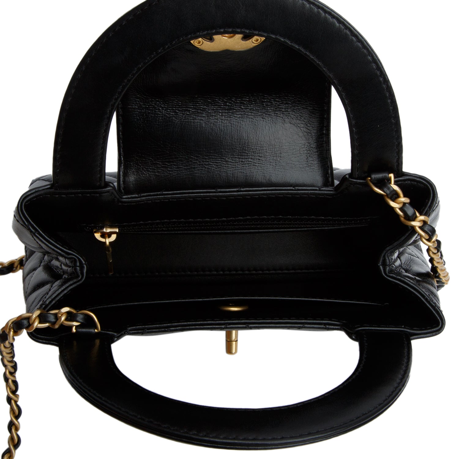 Chanel Black Shiny Aged Calfskin Quilted Nano Kelly Shopper w/ Box