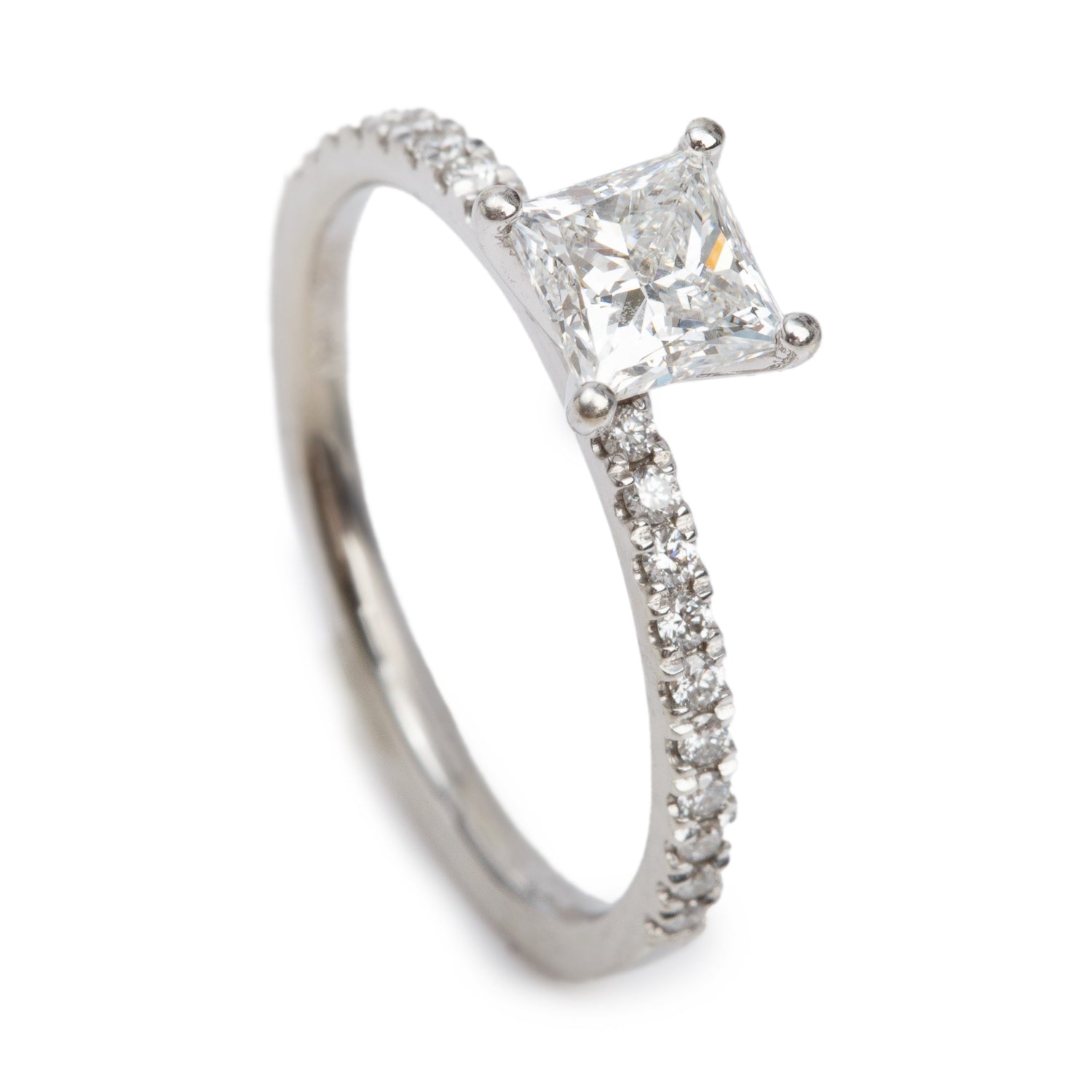 18k White Gold 0.80 ct. Princess Cut Diamond Engagement Ring, Size 7 w/ GIA Certificate