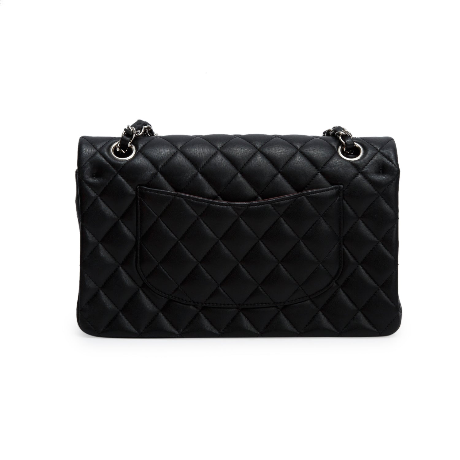 Chanel Black Quilted Lambskin Leather Classic Medium Double Flap Bag w/ Box, Authenticity Card & Receipt