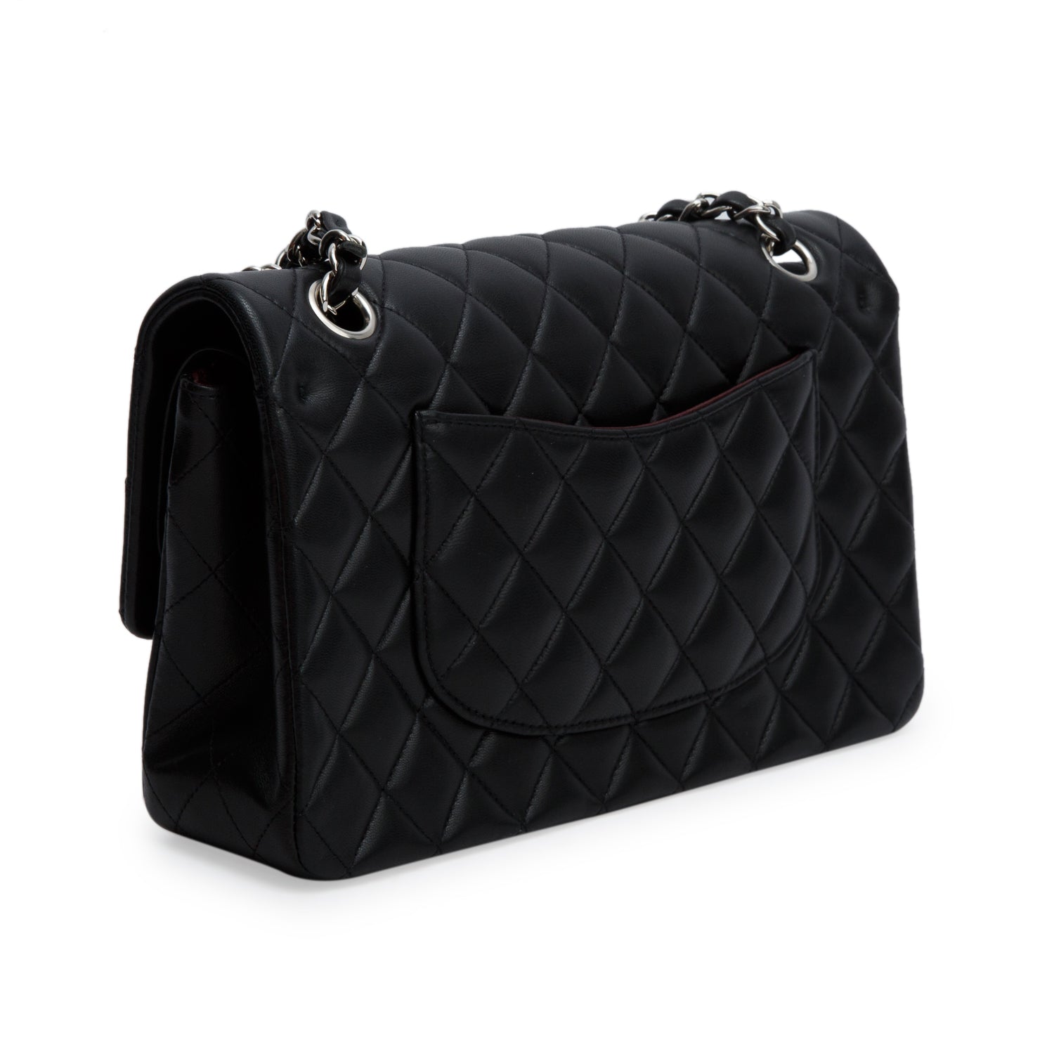 Chanel Black Quilted Lambskin Leather Classic Medium Double Flap Bag w/ Box, Authenticity Card & Receipt