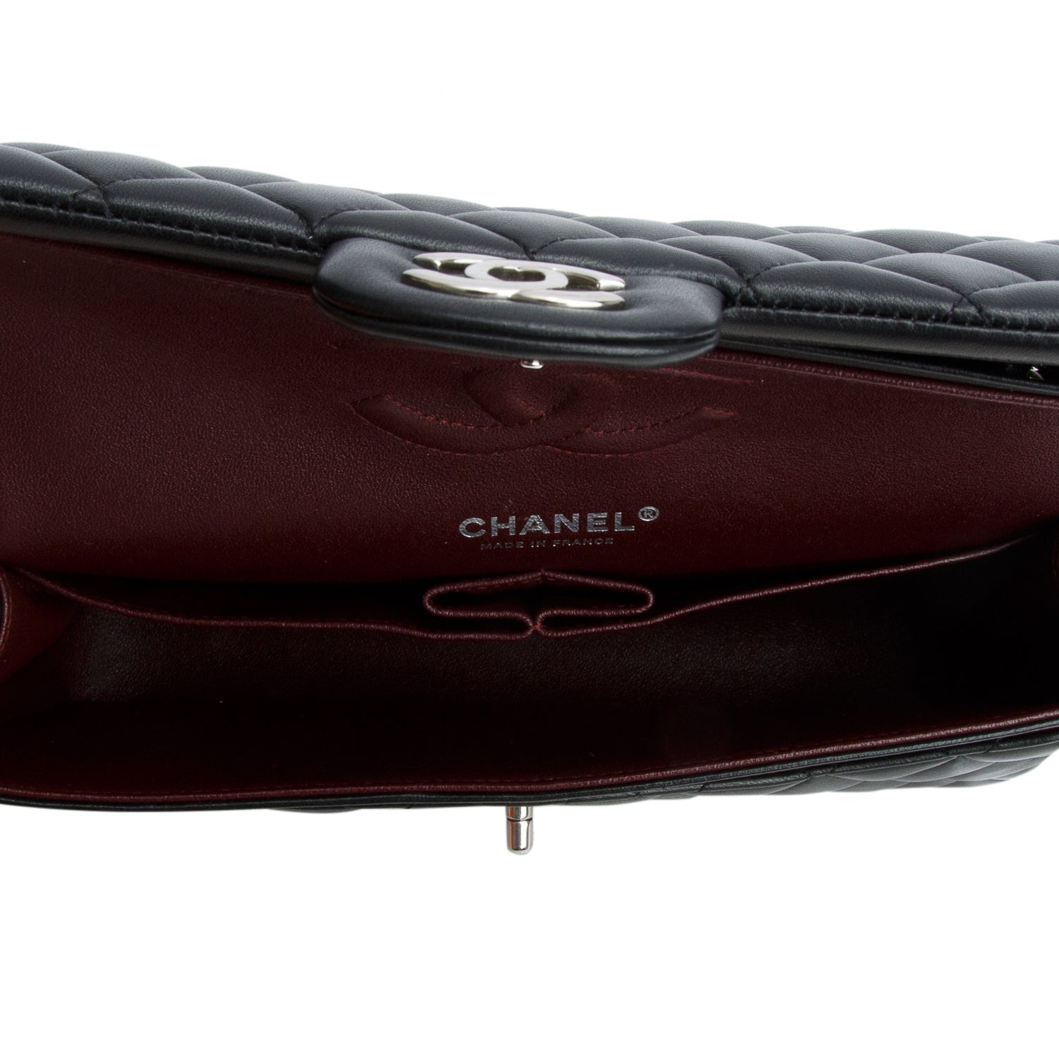 Chanel Black Quilted Lambskin Leather Classic Medium Double Flap Bag w/ Box, Authenticity Card & Receipt