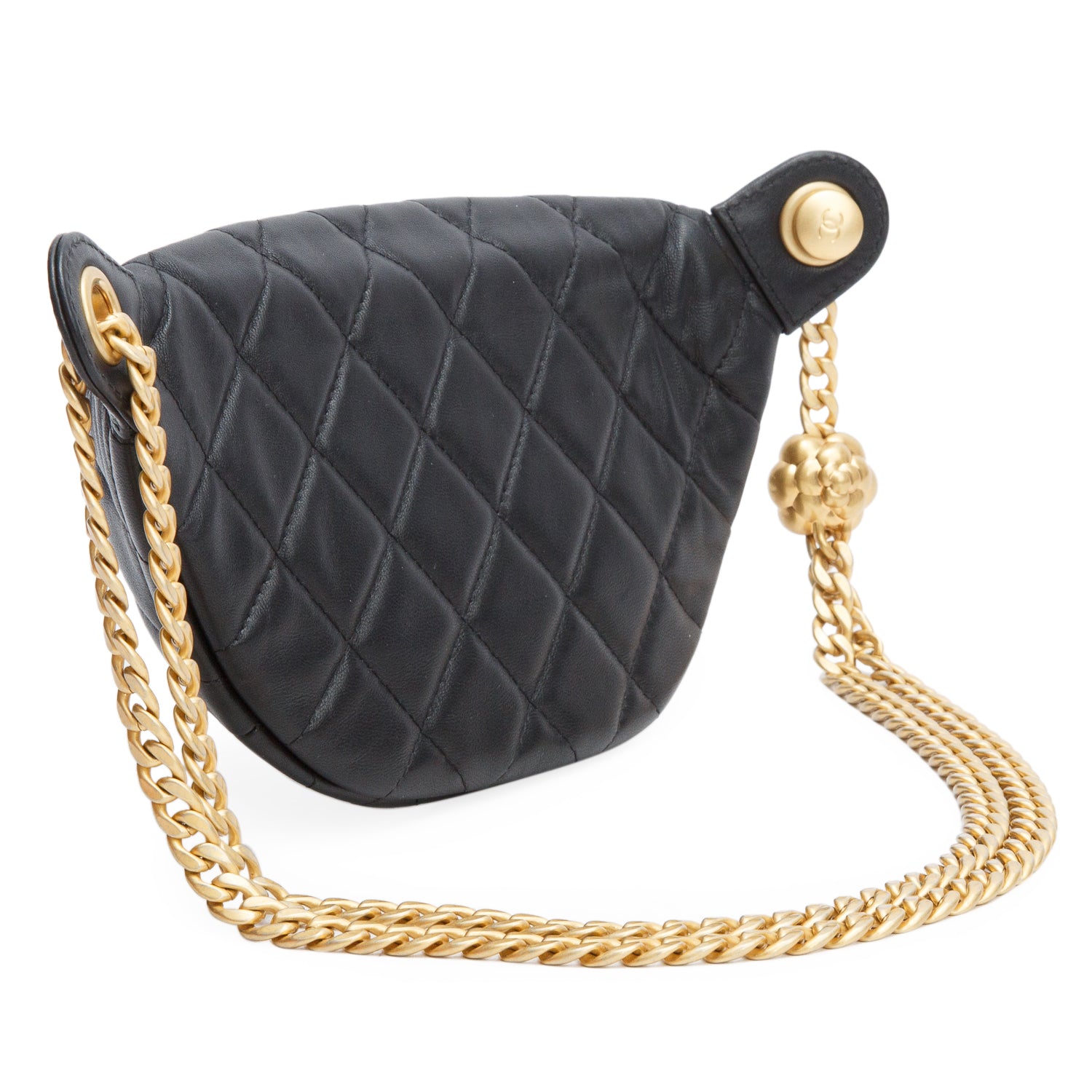 Chanel Black Lambskin Quilted Camellia Belt Bag w/ Box