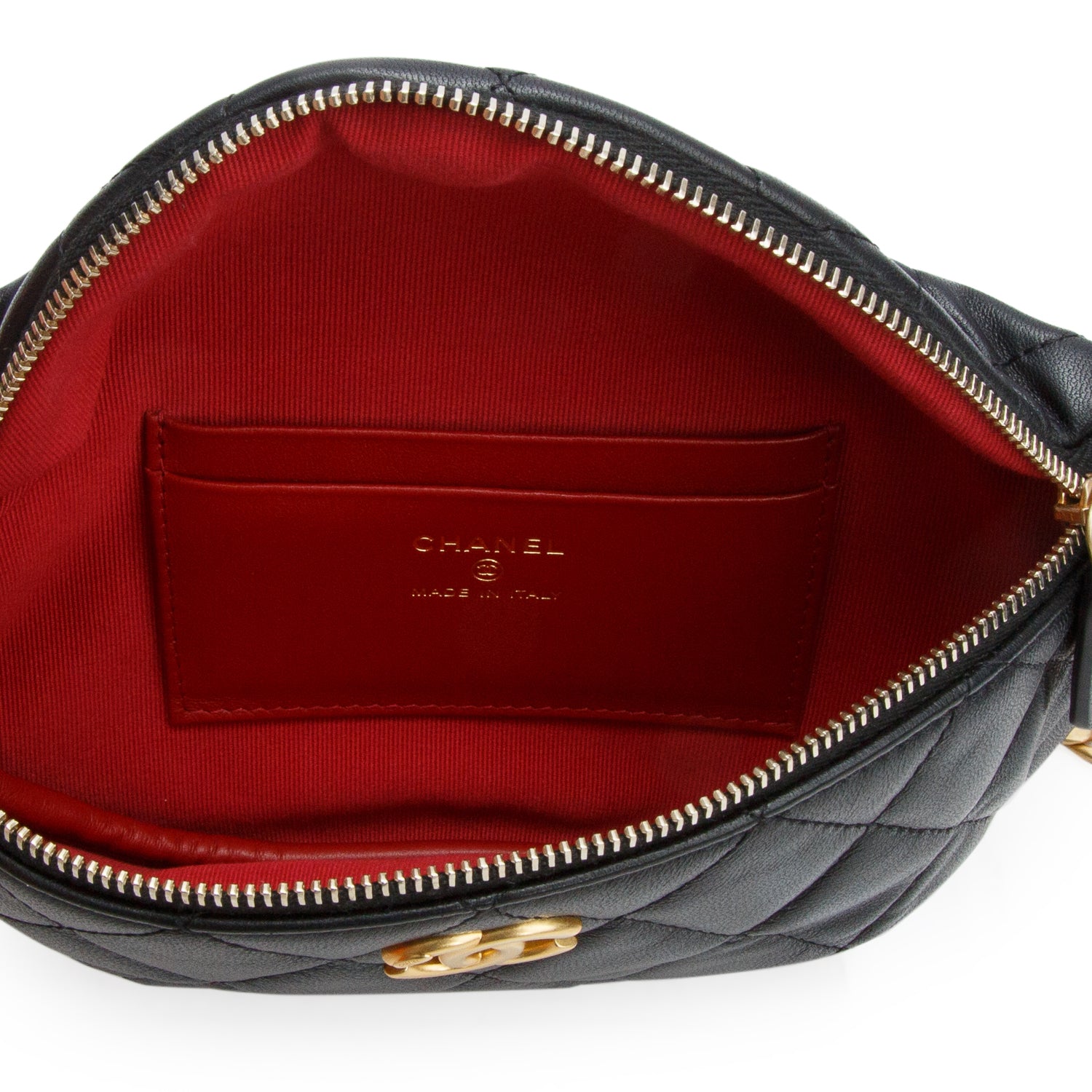 Chanel Black Lambskin Quilted Camellia Belt Bag w/ Box