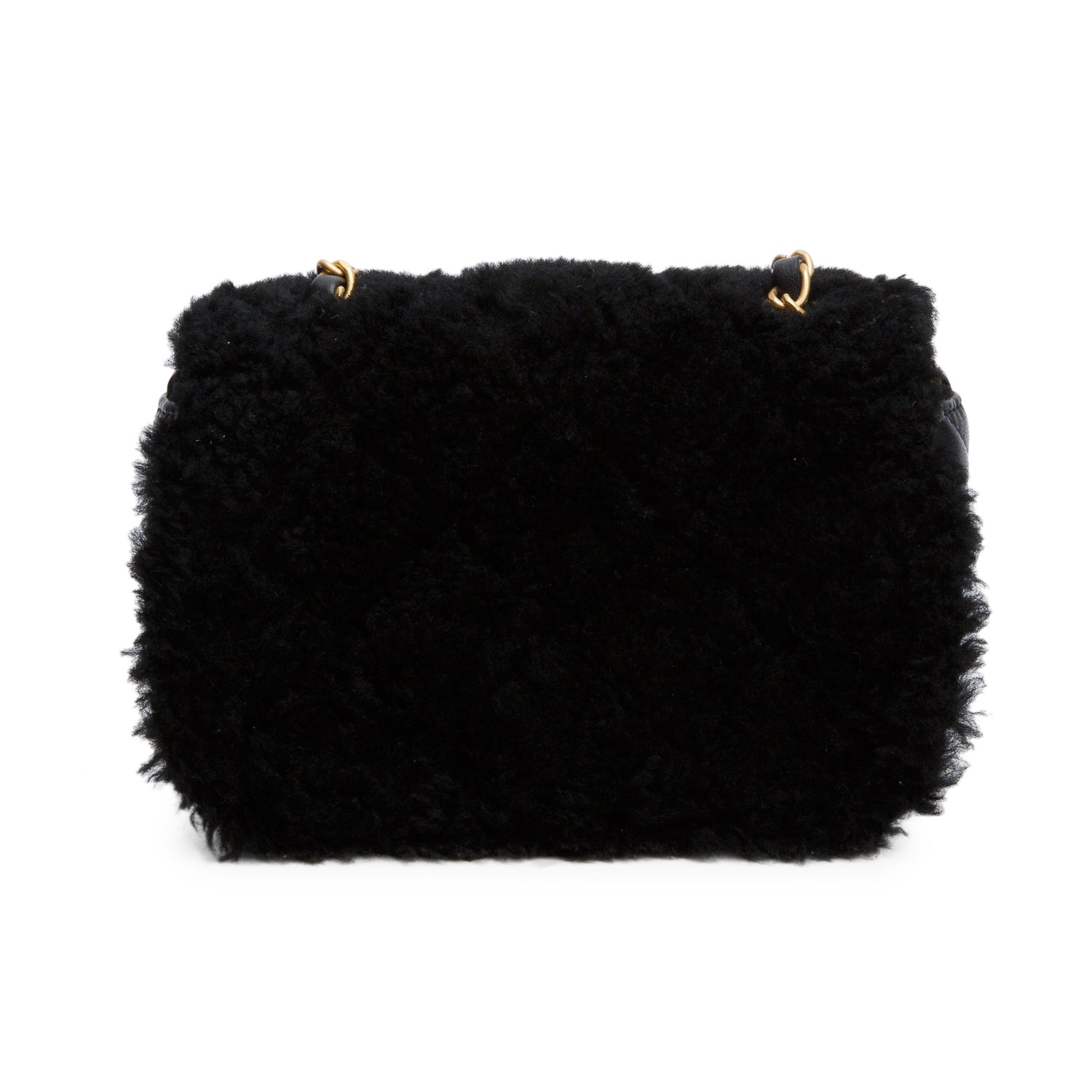 Chanel Black Shearling Lambskin Quilted Mini Furry Coco Flap w/ Box