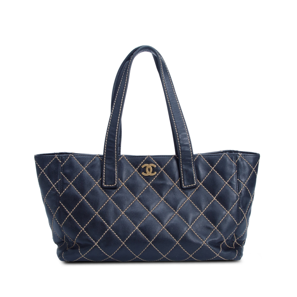Chanel Black Calfskin Wild Stitch Medium Tote