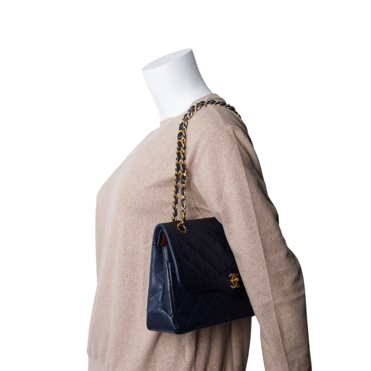 Chanel Vintage Navy Lambskin Quilted Medium Paris Double Flap