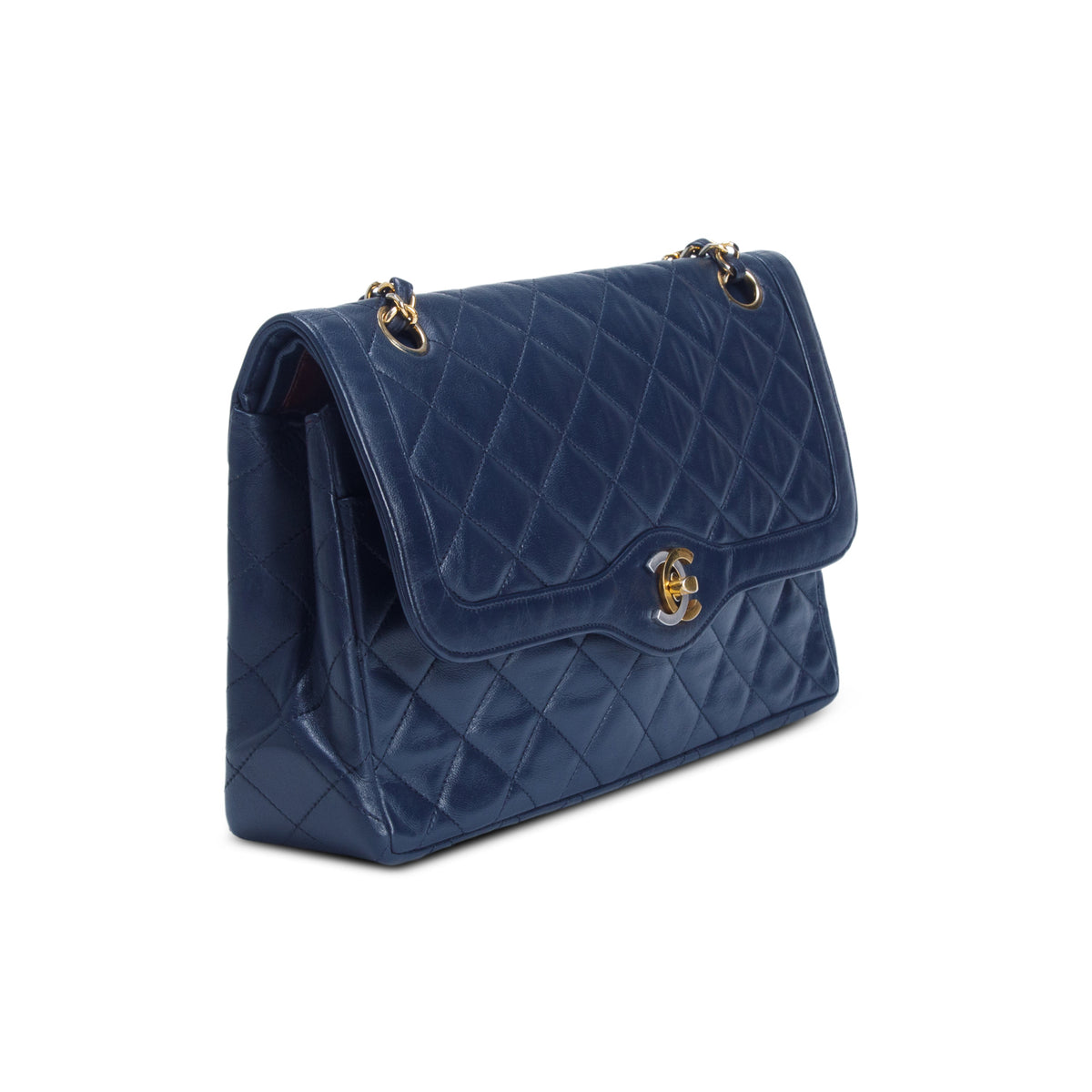 Chanel Vintage Navy Lambskin Quilted Medium Paris Double Flap