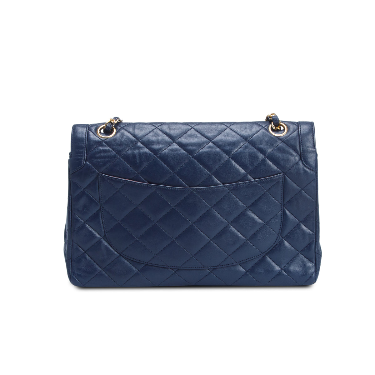 Chanel Vintage Navy Lambskin Quilted Medium Paris Double Flap