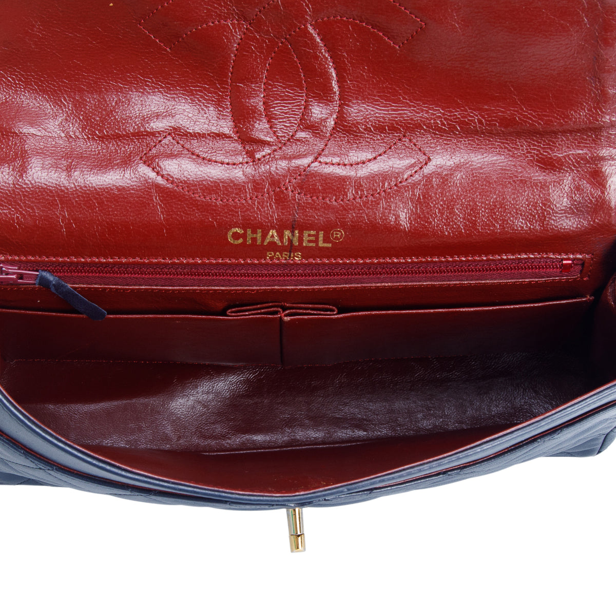 Chanel Vintage Navy Lambskin Quilted Medium Paris Double Flap
