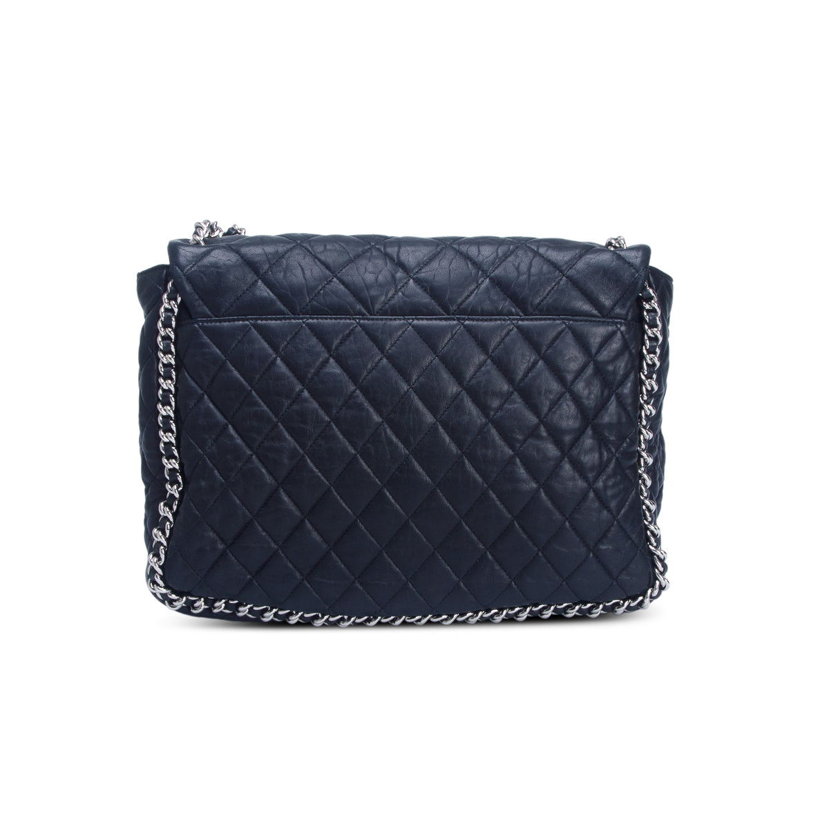 Chanel Black Quilted Lambskin Leather Maxi Chain Around Flap Bag w/ Authenticity Card