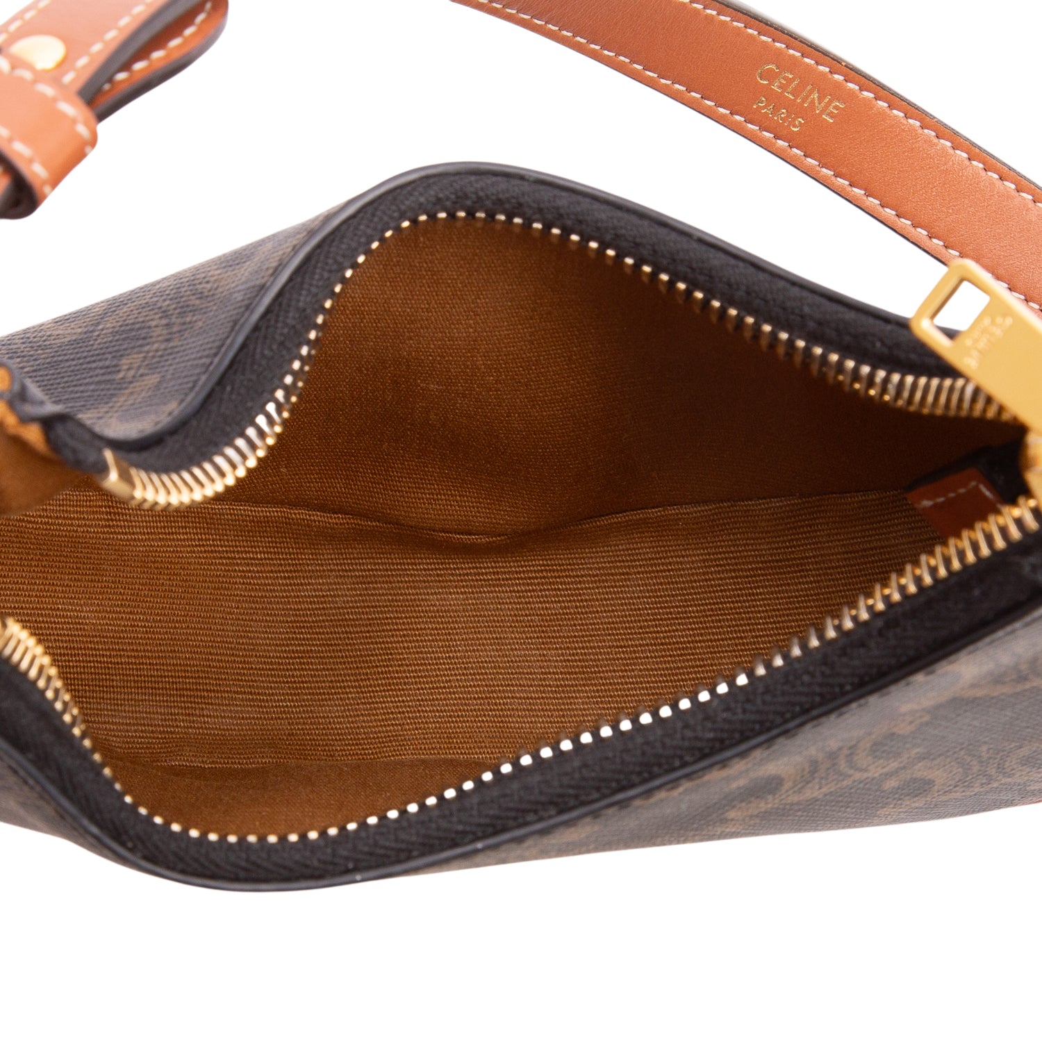 Celine 2021 Brown Canvas Calfskin Mini Ava Triomphe Shoulder Bag w/ Box