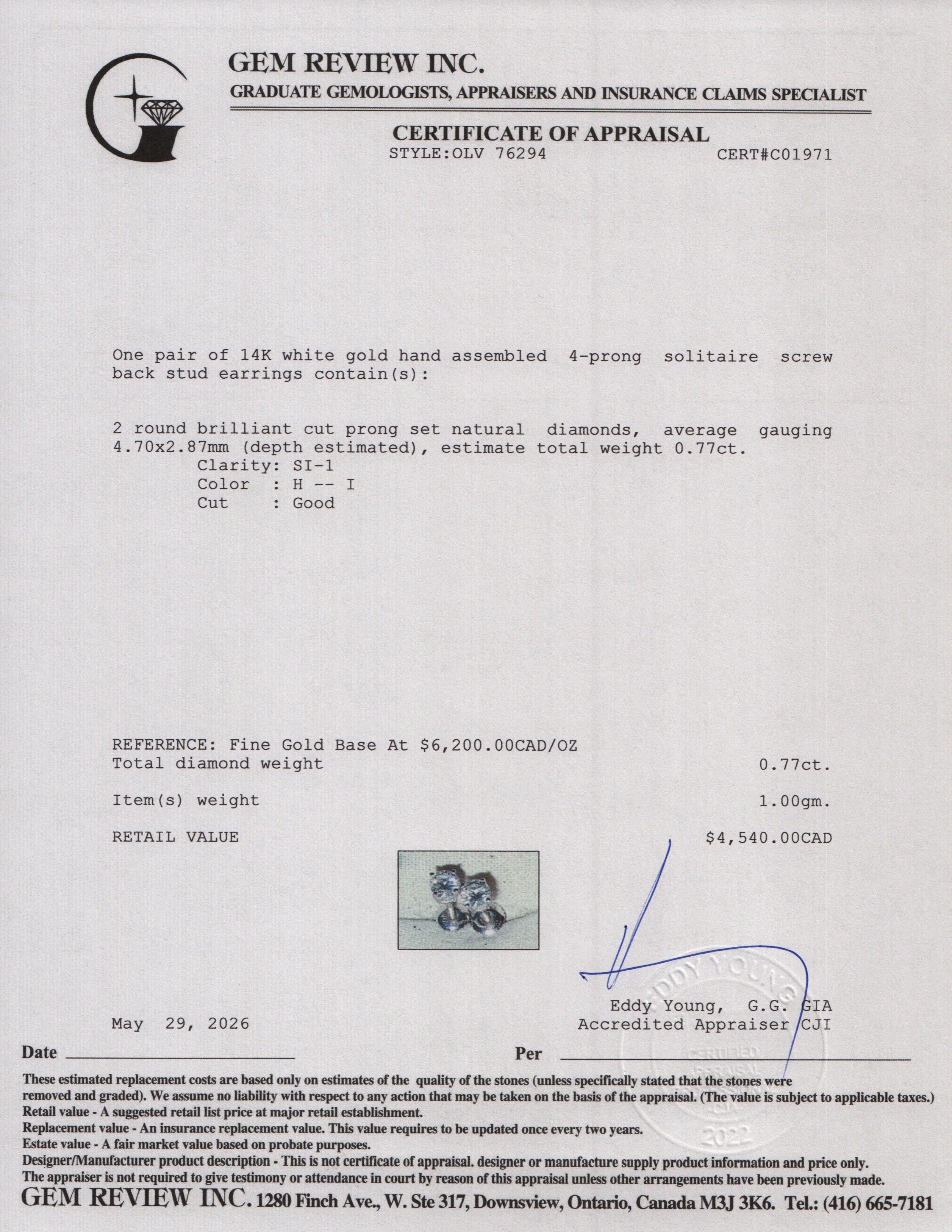 14k White Gold 0.77 tcw. Diamond Stud Earrings
