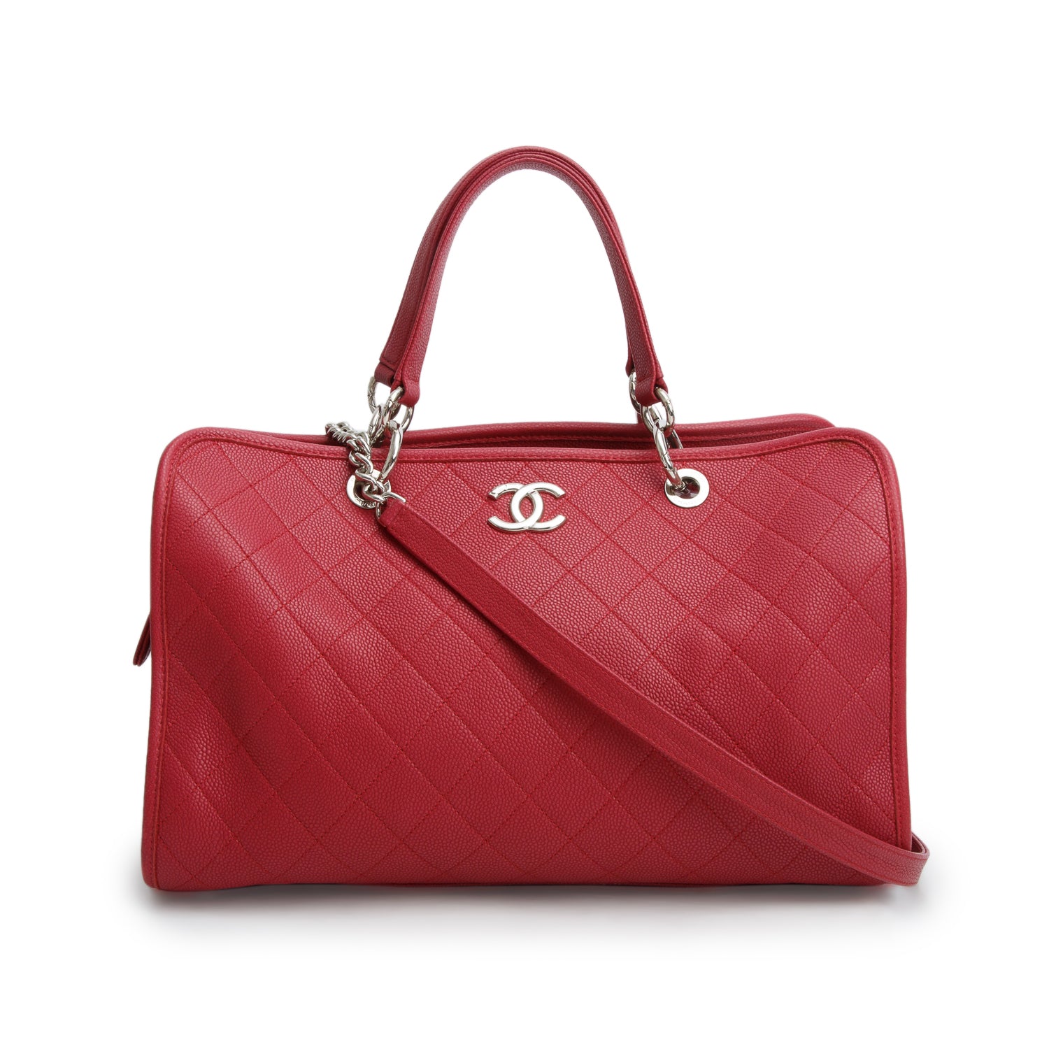 Chanel Red Caviar Quilted Large Riviera Tote w/ Authenticity Card, Pouch & Strap