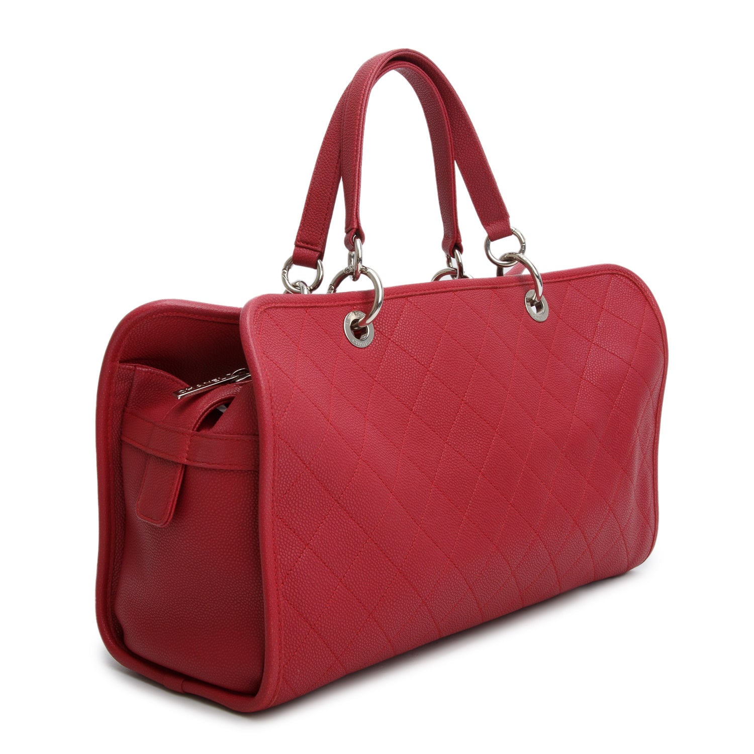 Chanel Red Caviar Quilted Large Riviera Tote w/ Authenticity Card, Pouch & Strap